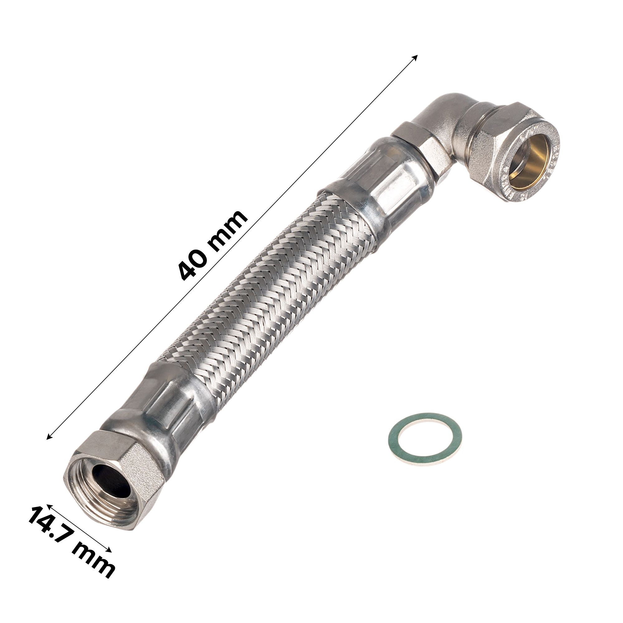 Easi Plumb Compression Chrome Flexible Hose EPFC5612C, (L)0.4m 13mm x (Dia)½"