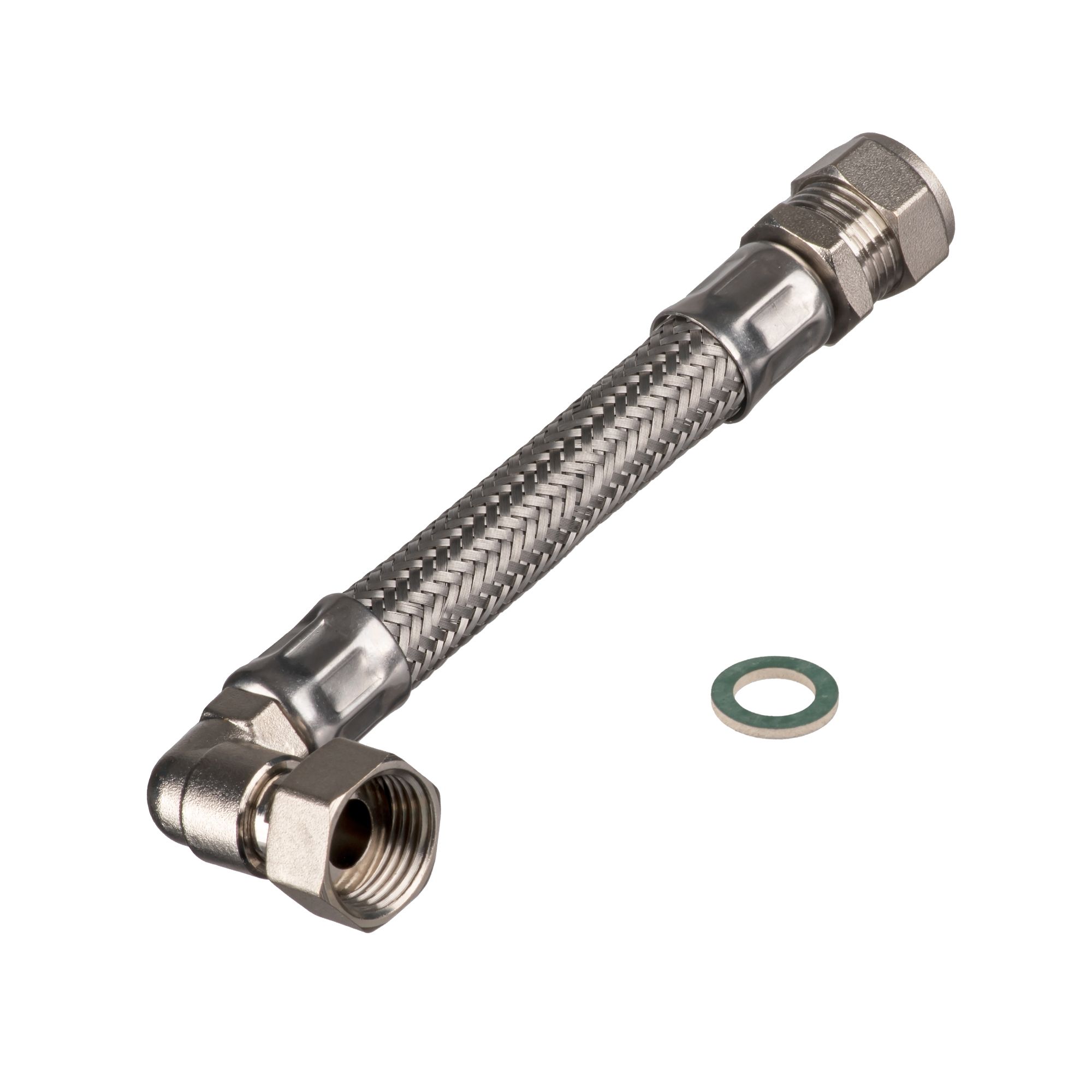 Easi Plumb Compression Chrome Flexible Hose EPFC812, (L)0.5m 13mm x (Dia)½"