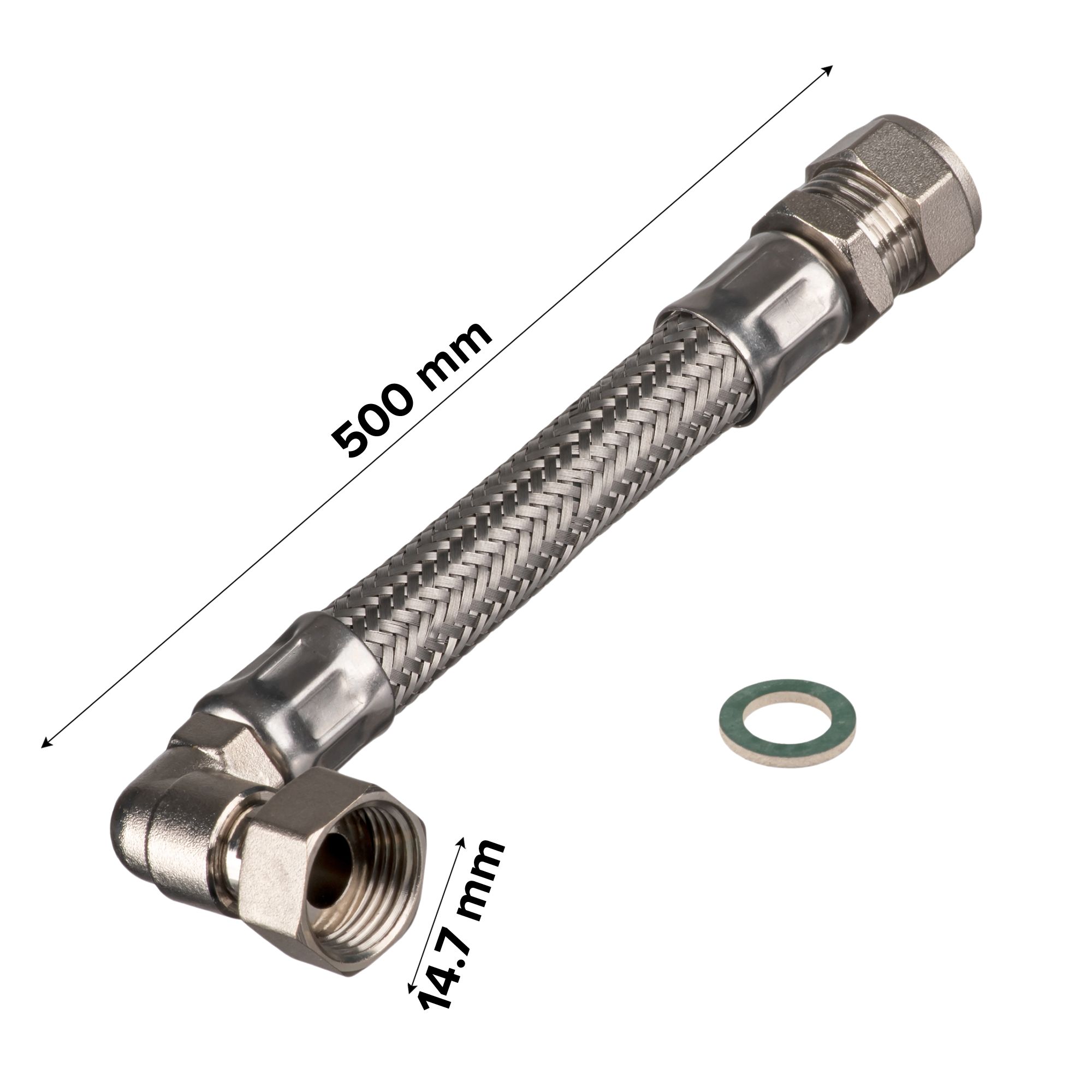 Easi Plumb Compression Chrome Flexible Hose EPFC812, (L)0.5m 13mm x (Dia)½"