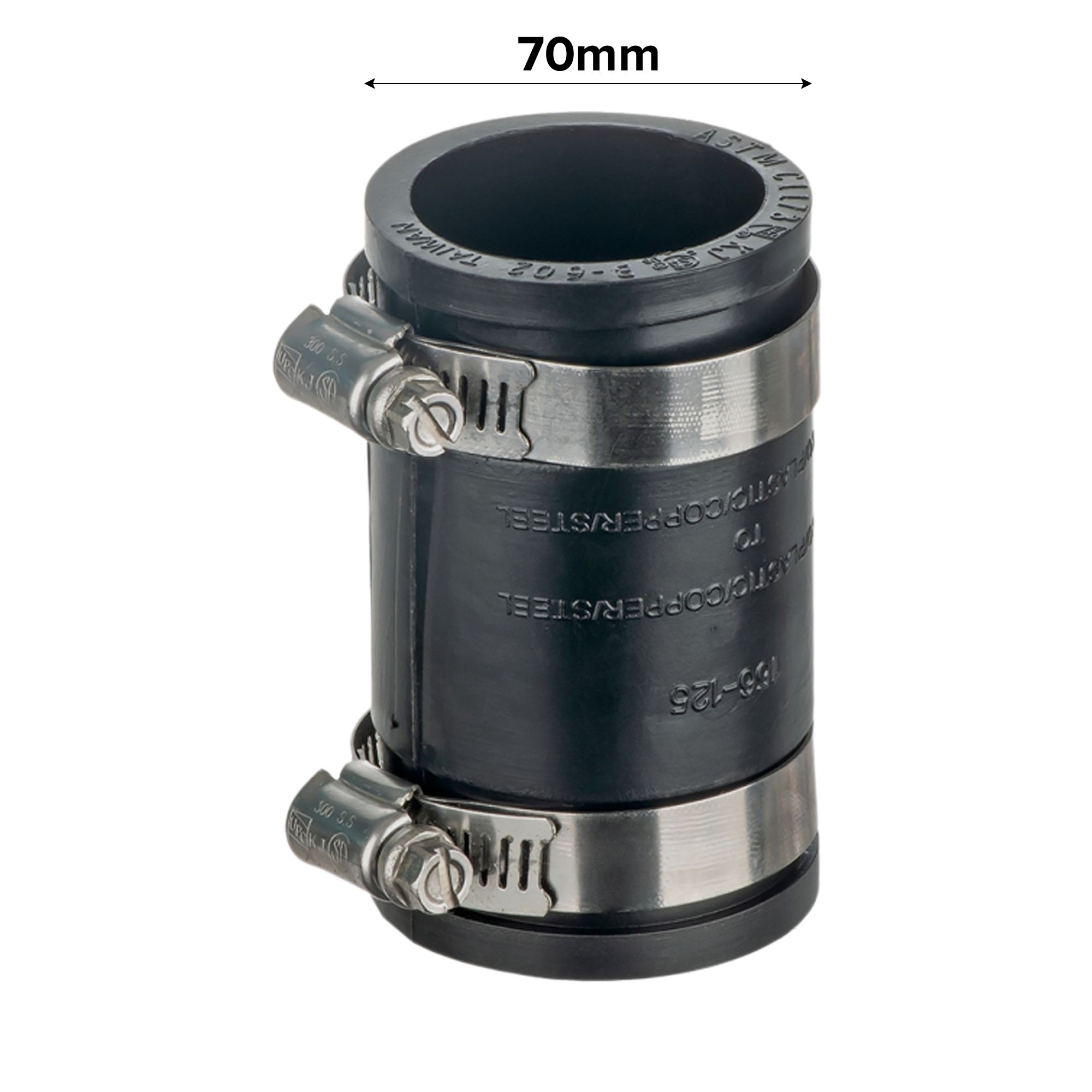 Easi Plumb EPRC2 Black Compression Non-adjustable Round 180° Waste pipe Coupler (Dia)70mm