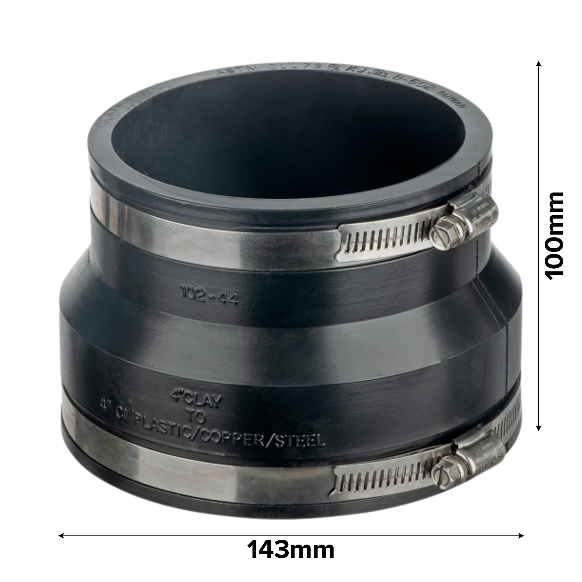Easi Plumb EPRC41 Black Compression Non-adjustable Round 180° Waste pipe Coupler (Dia)143mm