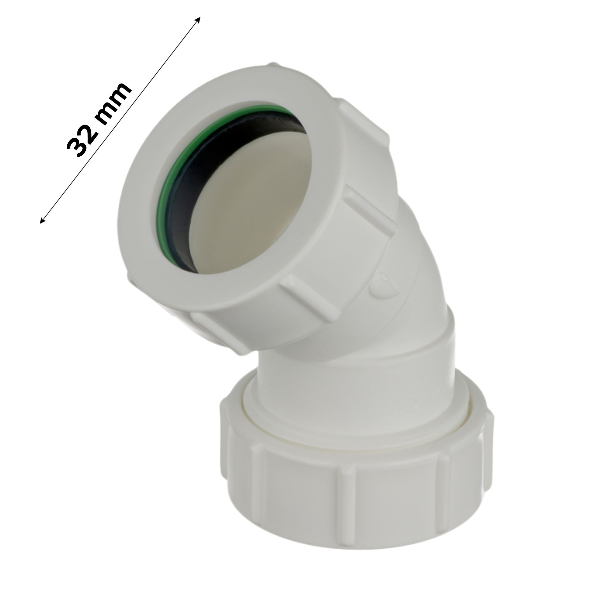 Easi Plumb EPU1143 White Compression 45° Non-adjustable Waste pipe Bend (Dia)32mm