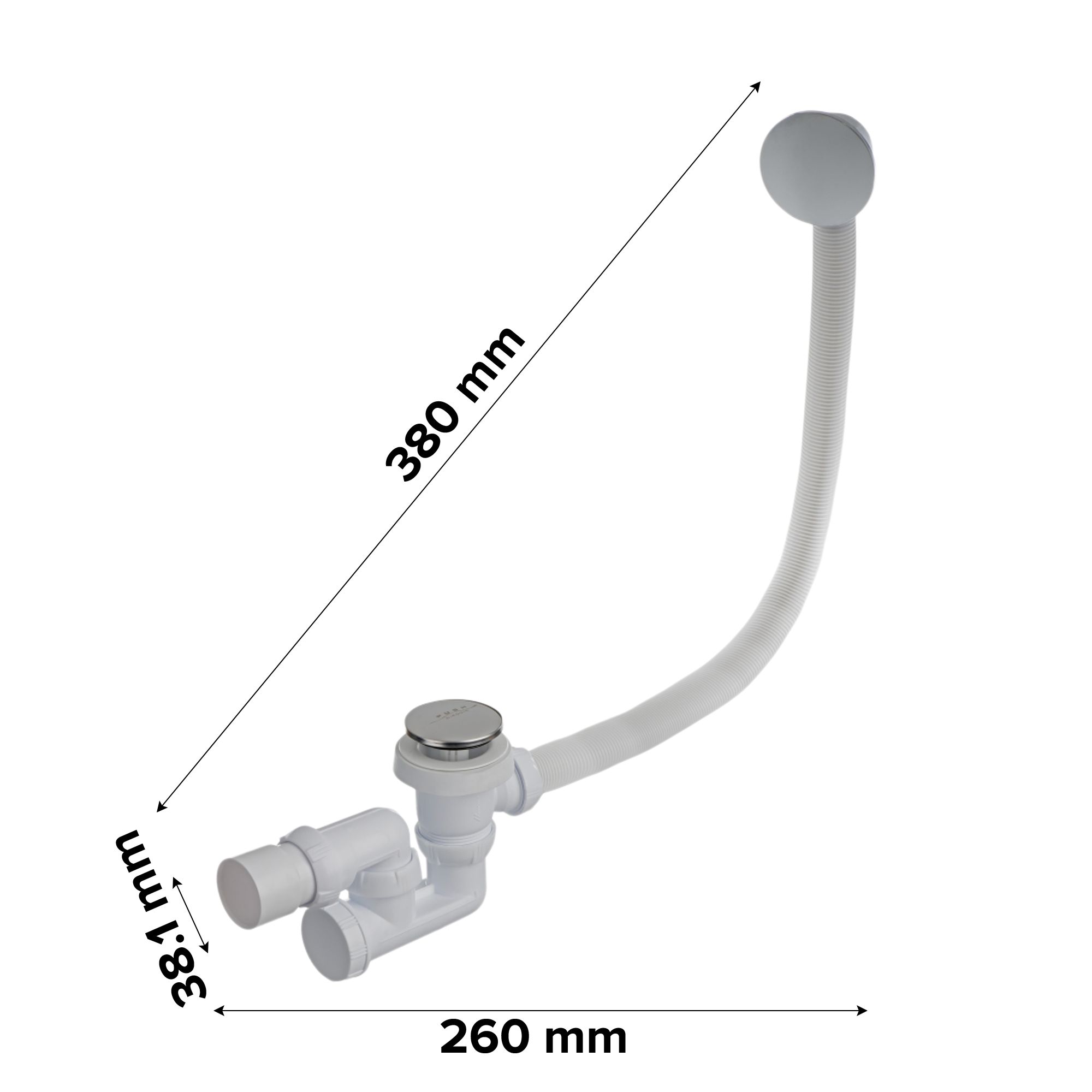 Easi Plumb Plumbing Parts & Accessories Chrome Brass & plastic 380mm Rotatable valve Unslotted Waste & overflow (Dia)38.1mm