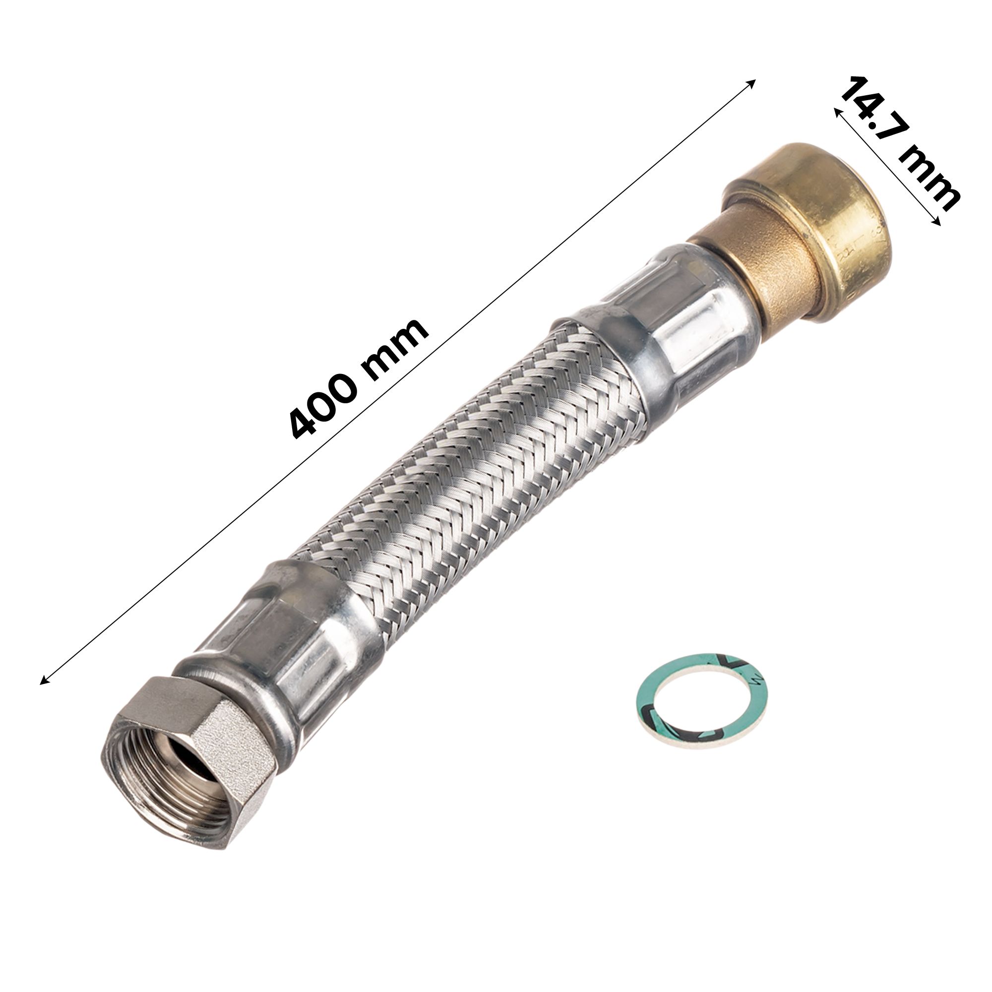 Easi Plumb Push-fit Chrome Flexible Hose EPFC5712C, (L)0.4m 13mm x (Dia)½"