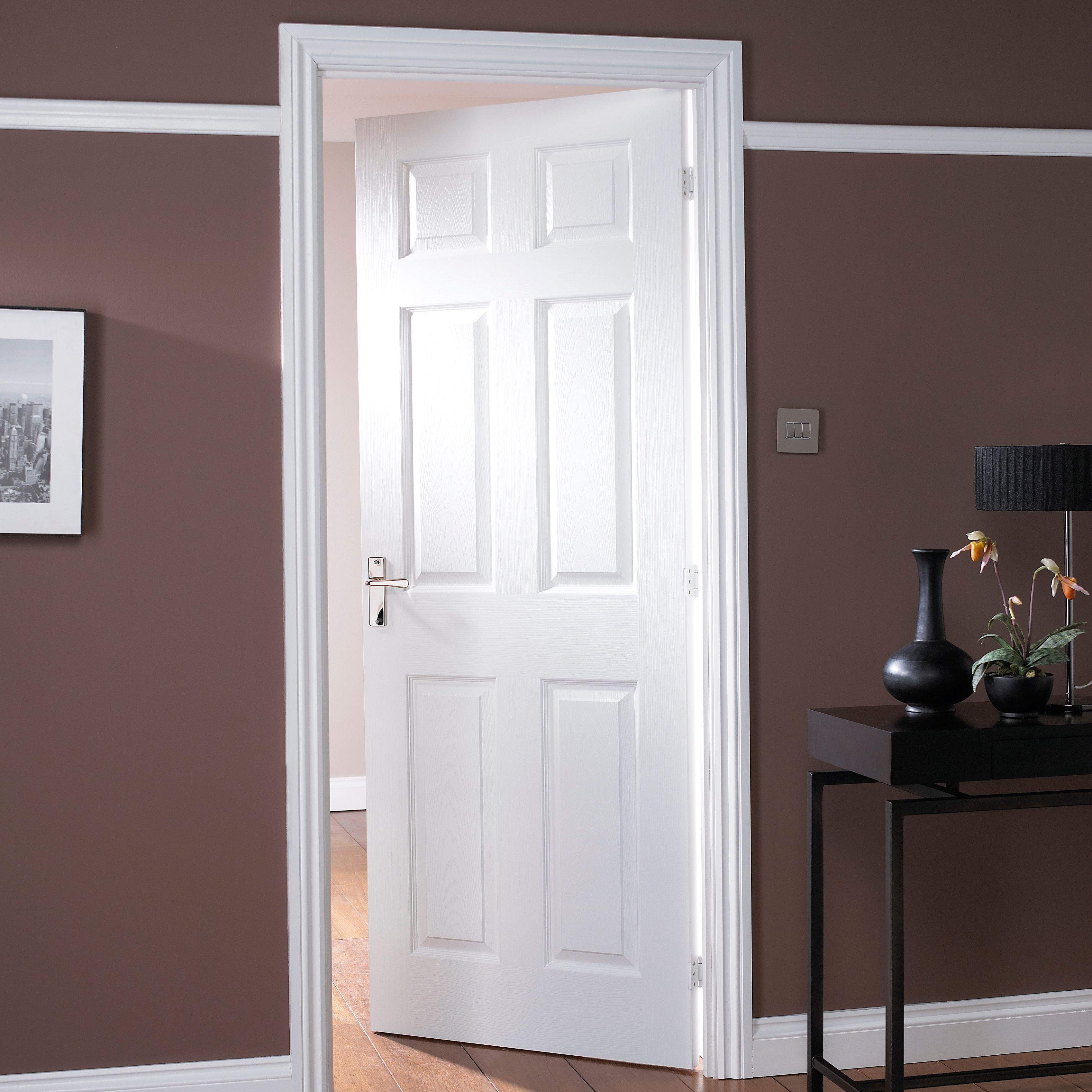 Easy fit 6 panel White Adjustable Internal Door & frame set, (H)1988mm-1996mm (W)759mm-771mm