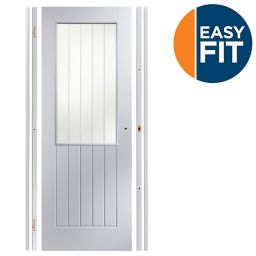 Easy fit Glazed Cottage Pre-painted White Adjustable Internal Door & frame set, (H)1988mm-1996mm (W)759mm-771mm