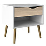 Ebru Matt white oak effect 1 Drawer Bedside table (H)497mm (W)502mm (D)391mm