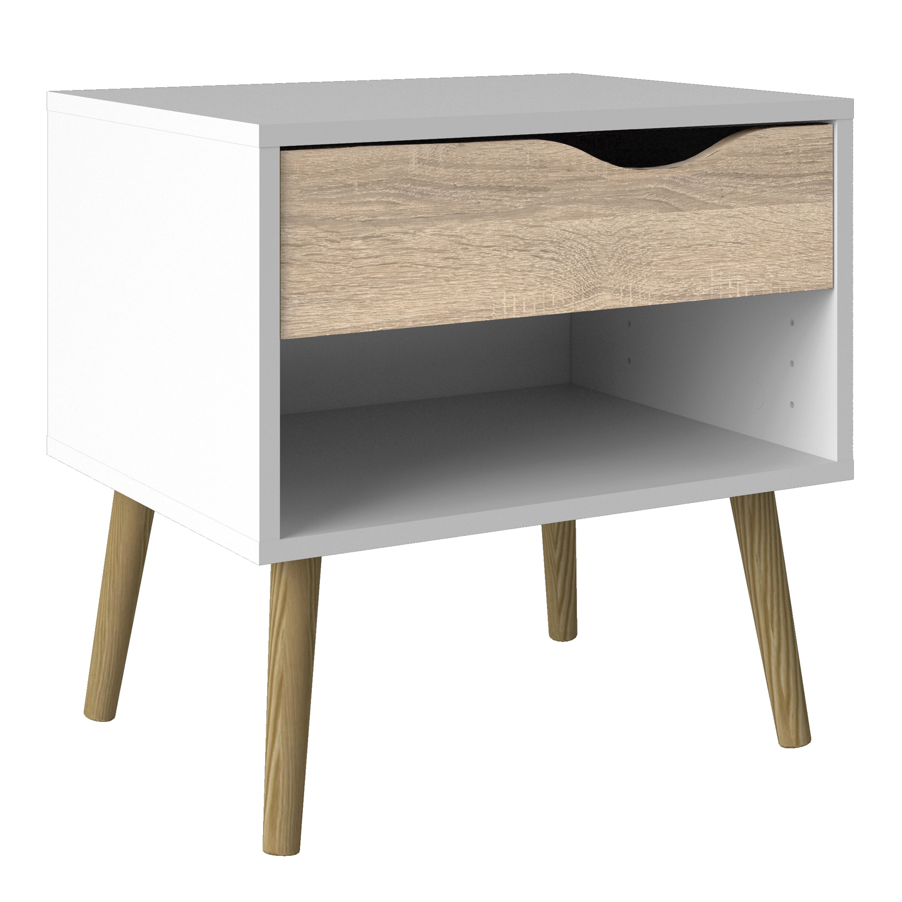 Ebru Matt white oak effect 1 Drawer Bedside table (H)497mm (W)502mm (D)391mm