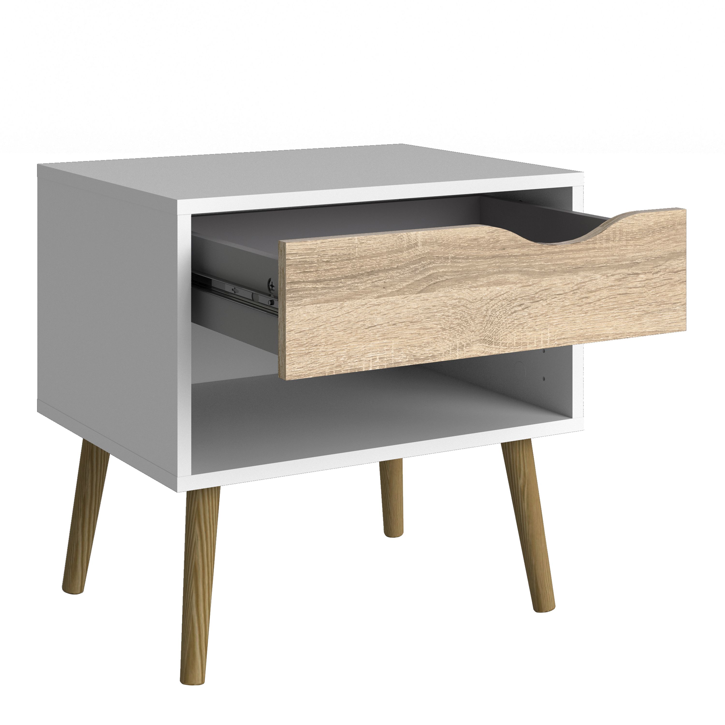 Ebru Matt white oak effect 1 Drawer Bedside table (H)497mm (W)502mm (D)391mm