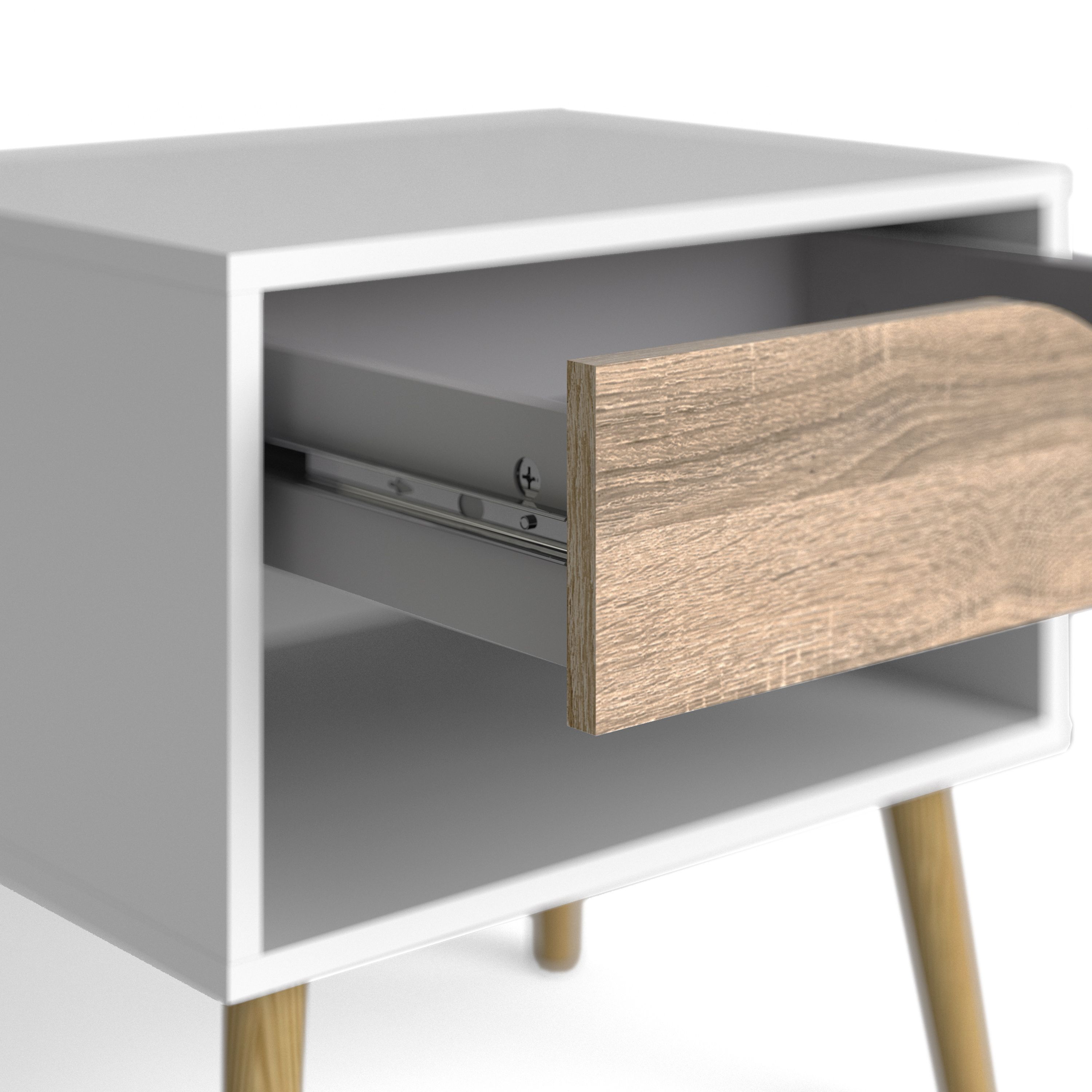 Ebru Matt white oak effect 1 Drawer Bedside table (H)497mm (W)502mm (D)391mm