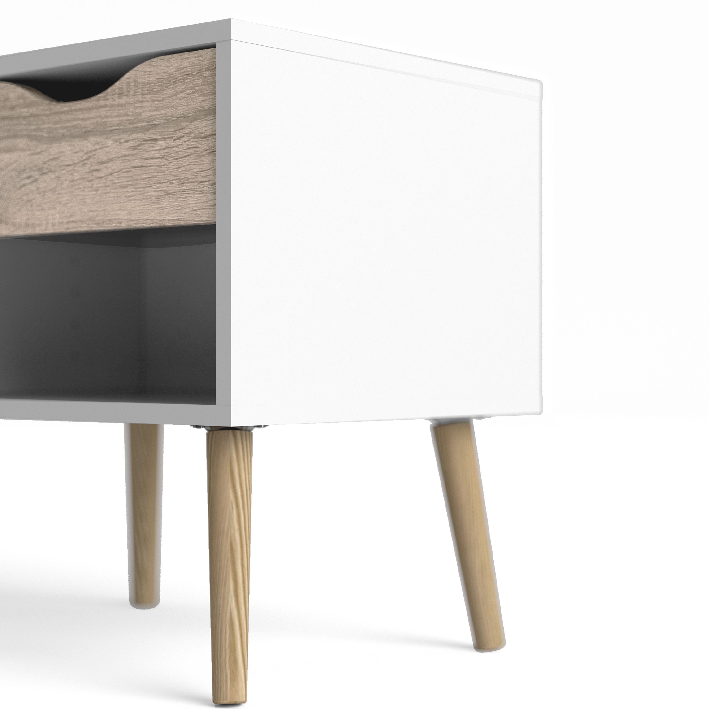 Ebru Matt white oak effect 1 Drawer Bedside table (H)497mm (W)502mm (D)391mm