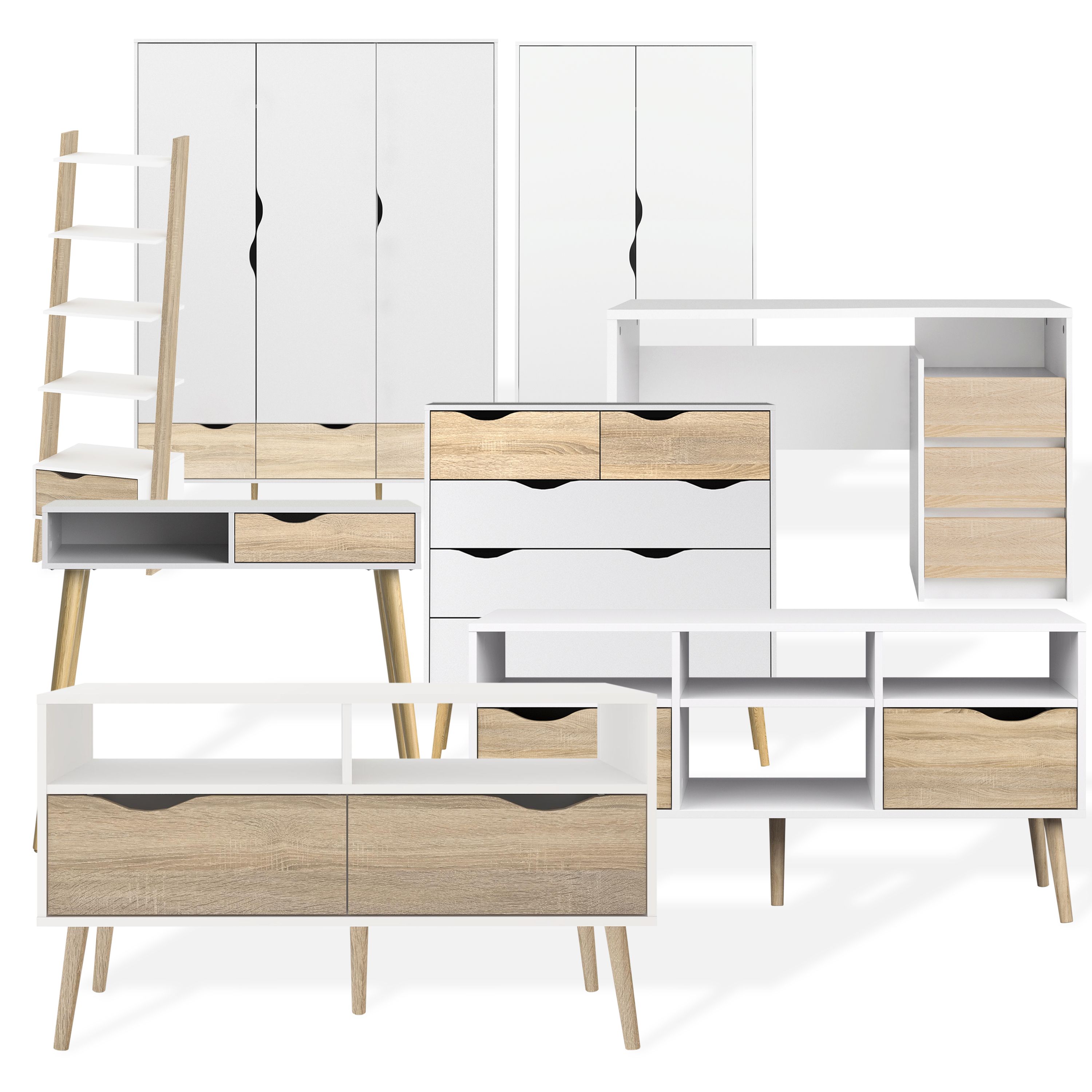 Ebru Matt white oak effect 1 Drawer Bedside table (H)497mm (W)502mm (D)391mm