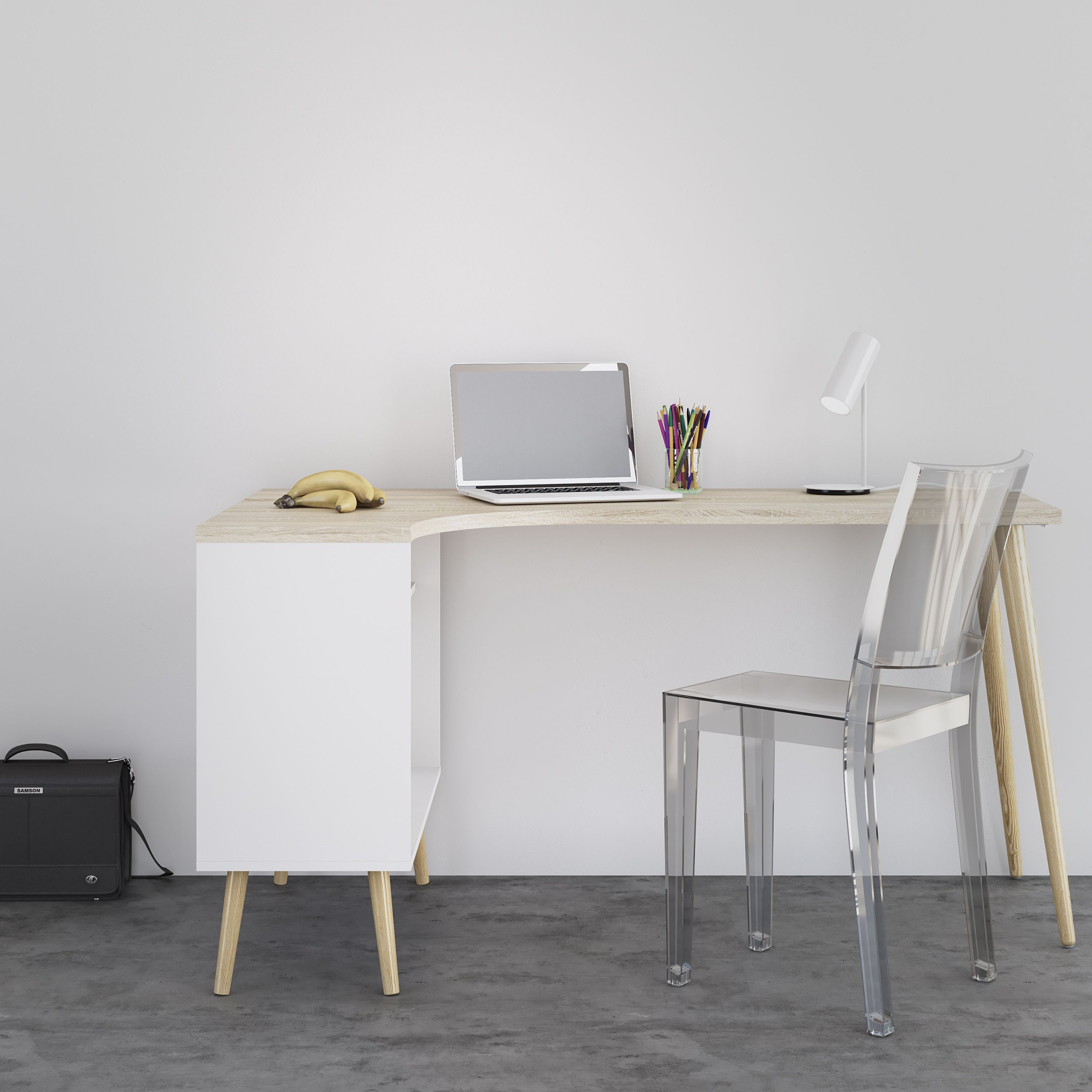 Ebru Matt white oak effect 2 drawer Desk (H)758mm (W)1451mm (D)810mm
