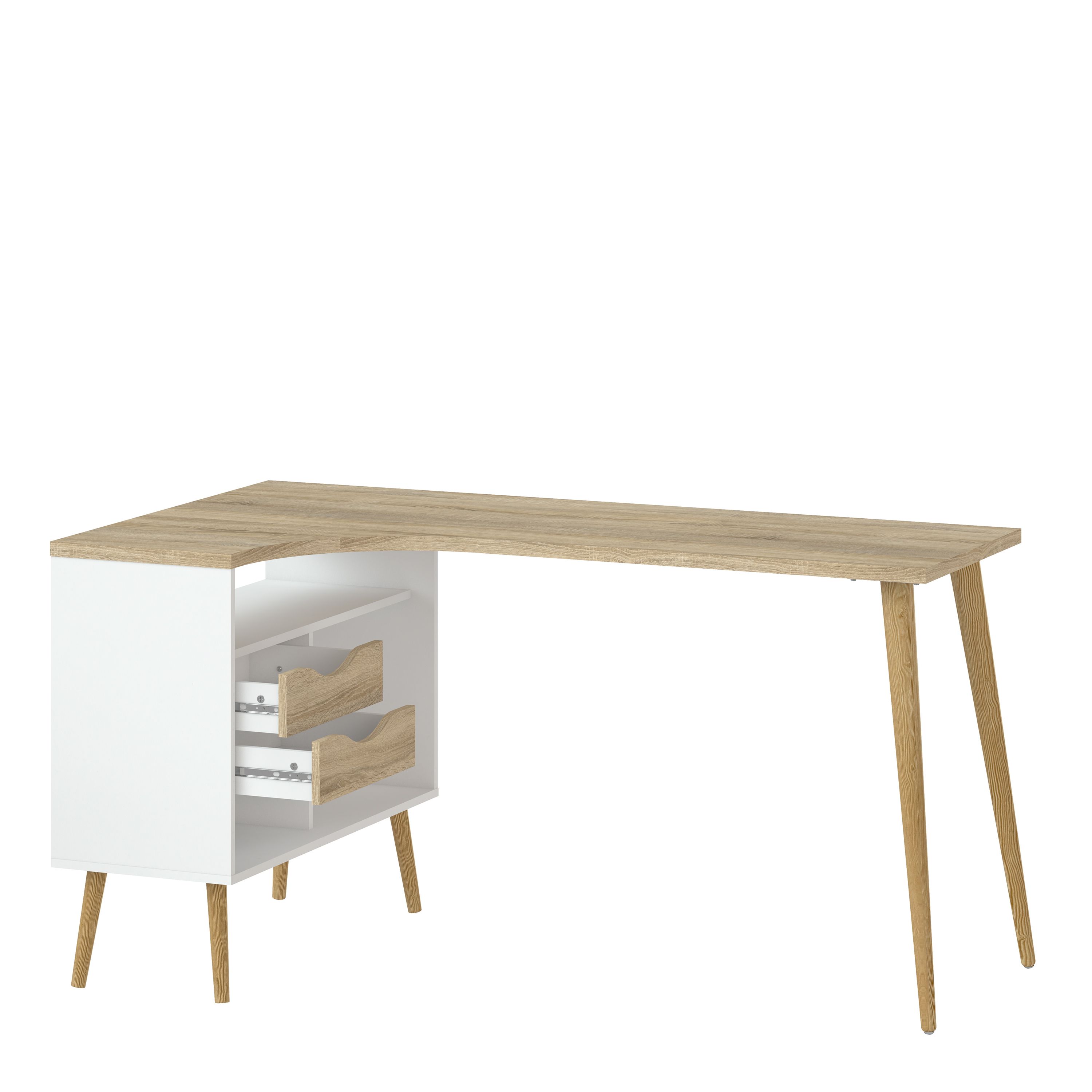Ebru Matt white oak effect 2 drawer Desk (H)758mm (W)1451mm (D)810mm