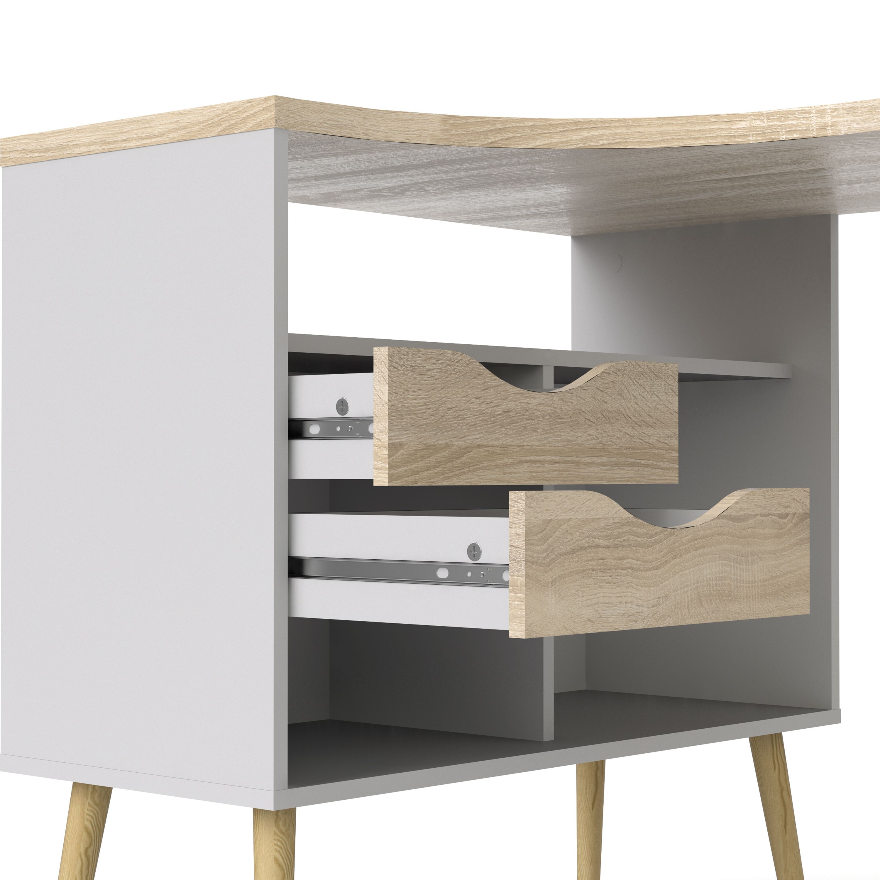 Ebru Matt white oak effect 2 drawer Desk (H)758mm (W)1451mm (D)810mm