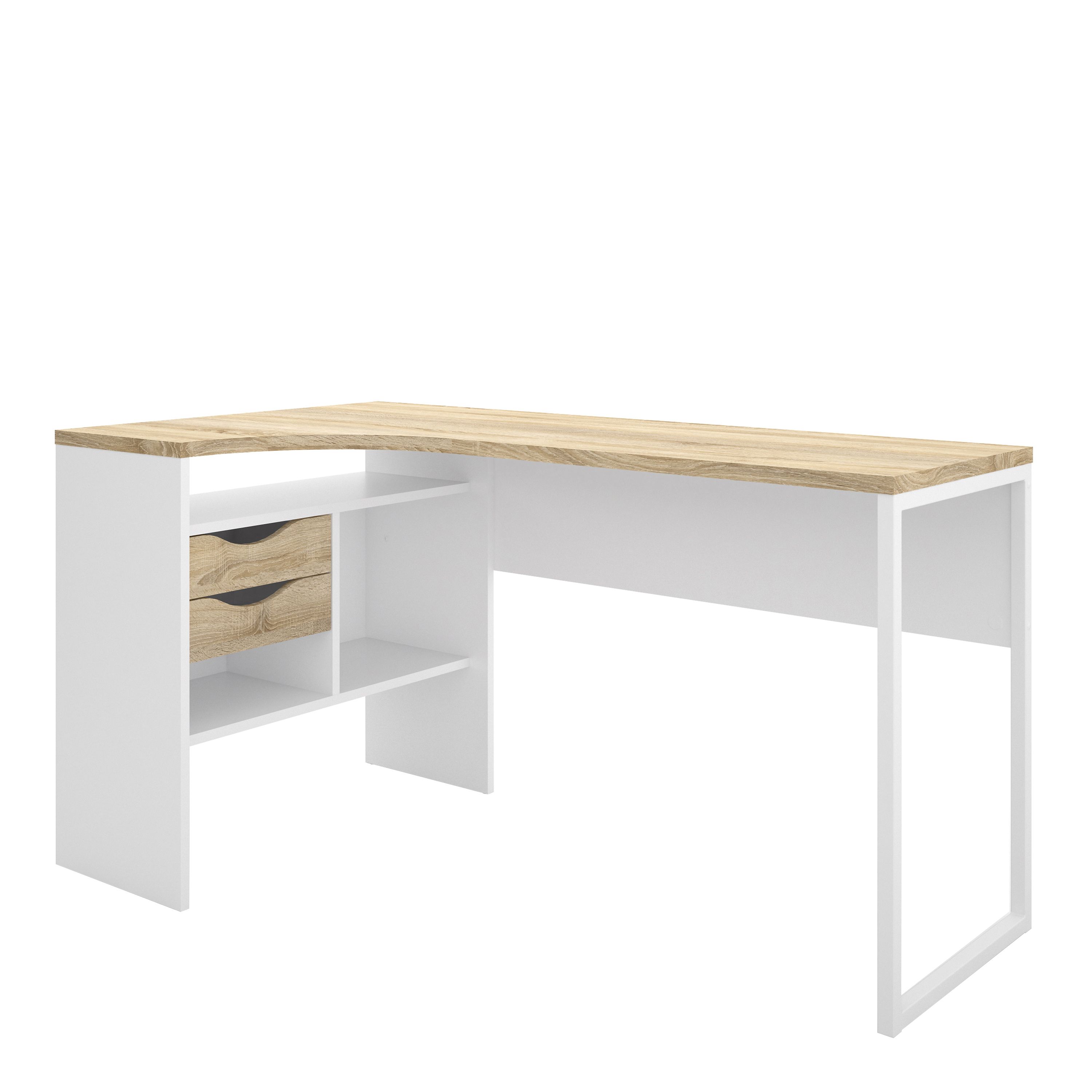 Ebru Matt white oak effect Corner 2 drawer Desk (H)768mm (W)1450mm (D)810mm