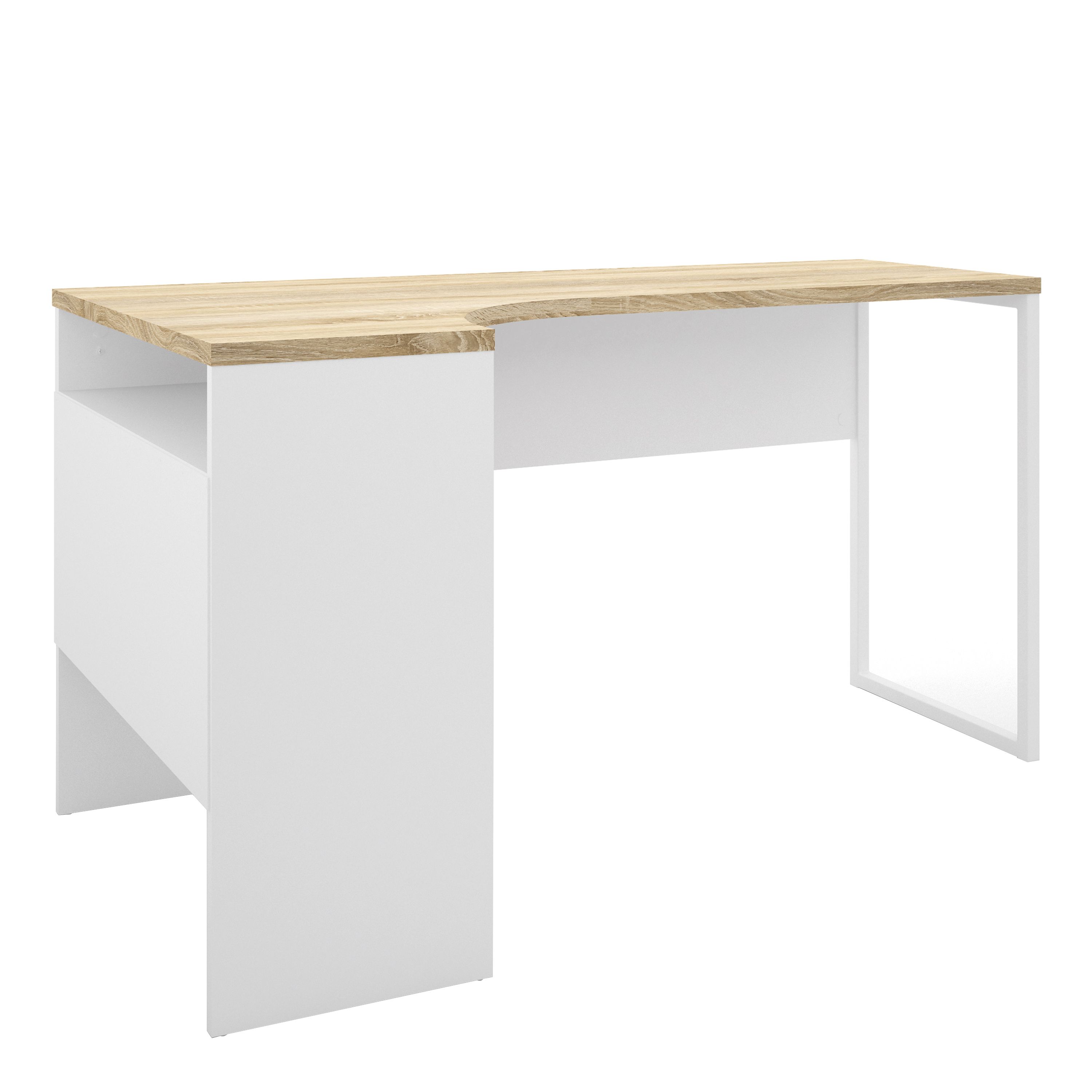 Ebru Matt white oak effect Corner 2 drawer Desk (H)768mm (W)1450mm (D)810mm
