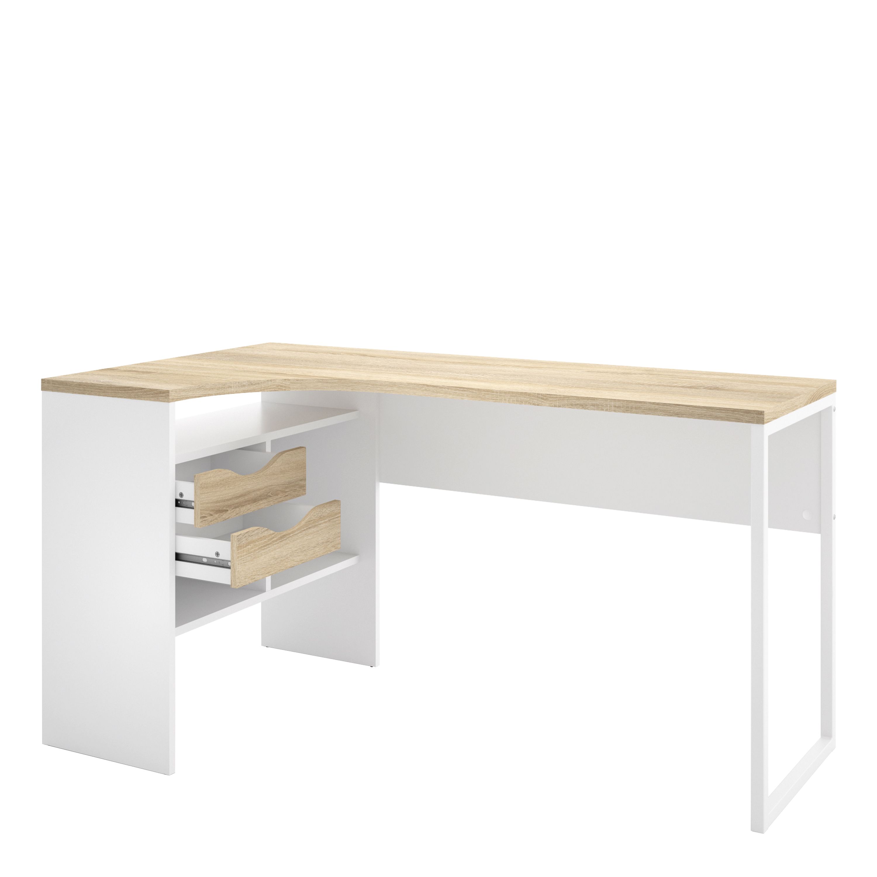 Ebru Matt white oak effect Corner 2 drawer Desk (H)768mm (W)1450mm (D)810mm