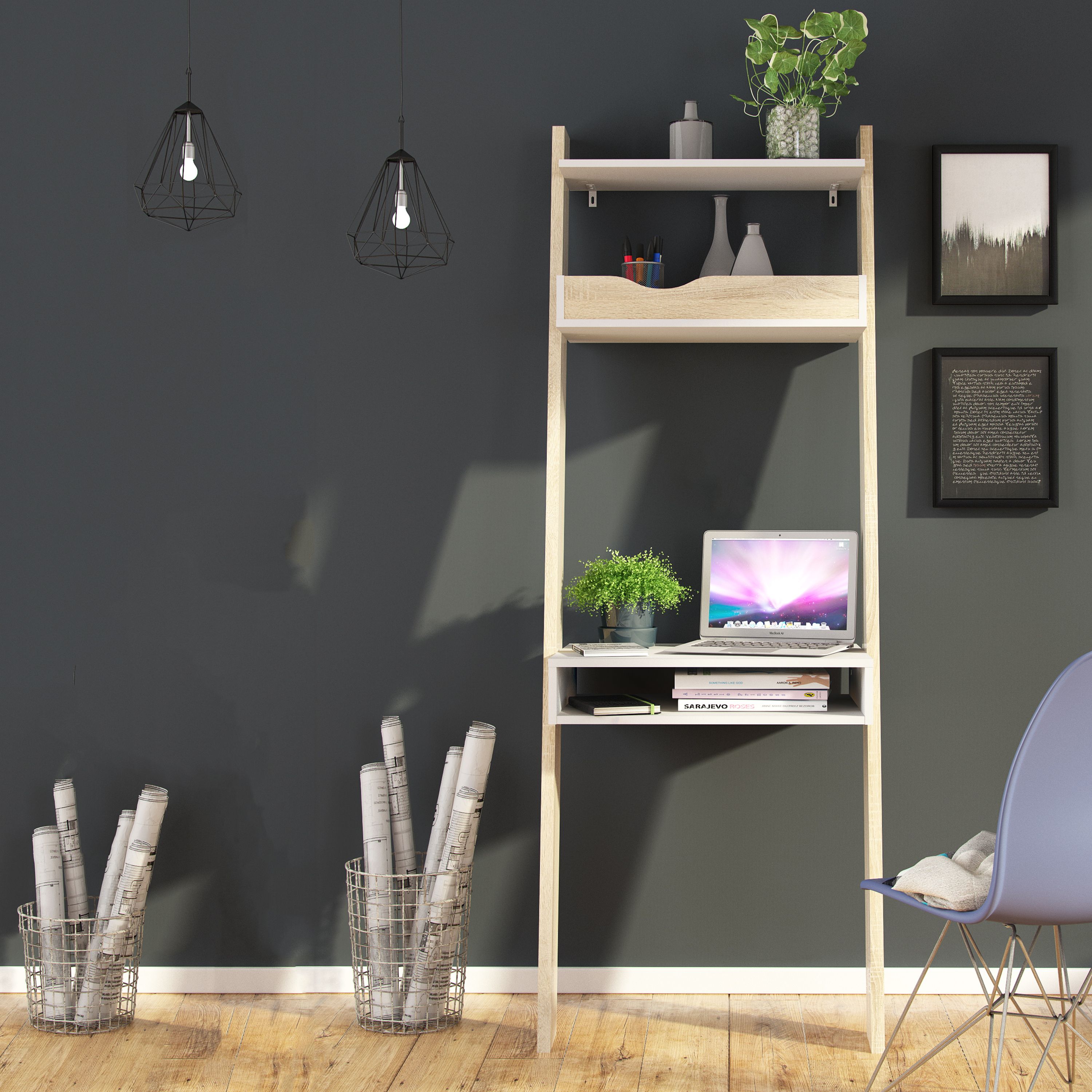 Ebru Matt white oak effect Desk (H)1804mm (W)651mm (D)481mm