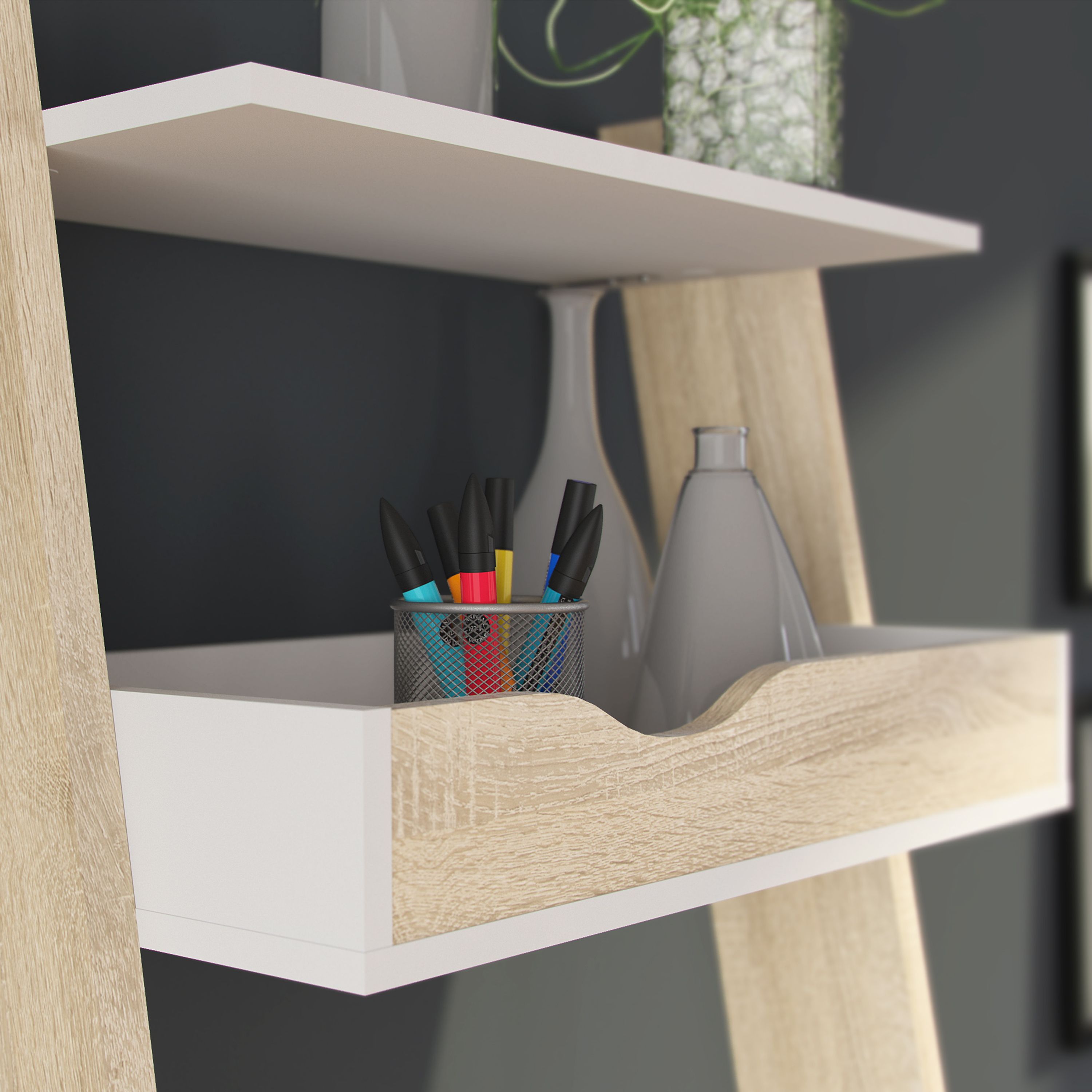 Ebru Matt white oak effect Desk (H)1804mm (W)651mm (D)481mm