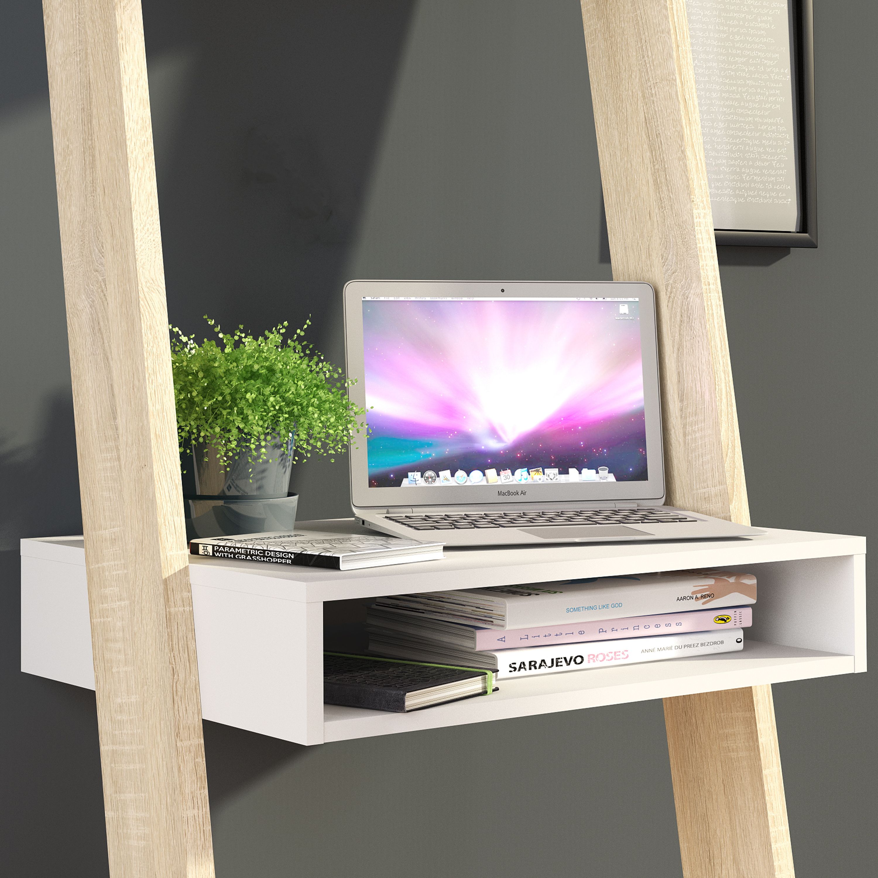 Ebru Matt white oak effect Desk (H)1804mm (W)651mm (D)481mm