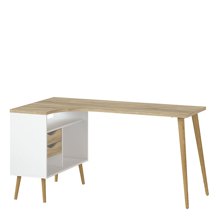 Ebru Matt white oak effect Painted 2 Drawer Desk (H)758mm (W)1451mm (D)810mm | DIY at B&Q