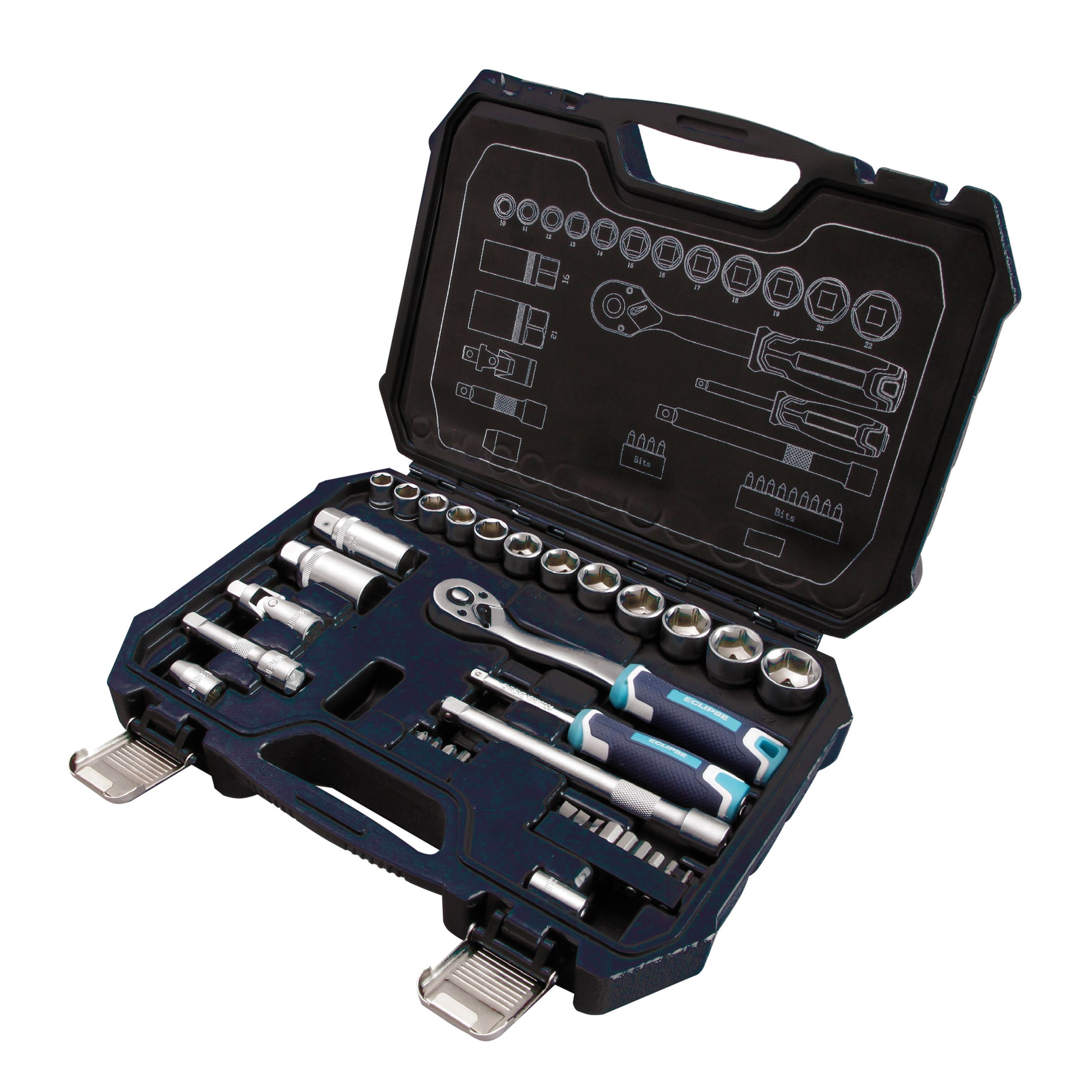 Eclipse Professional Tools 34 piece Metric Mixed Ratchet Socket set ...