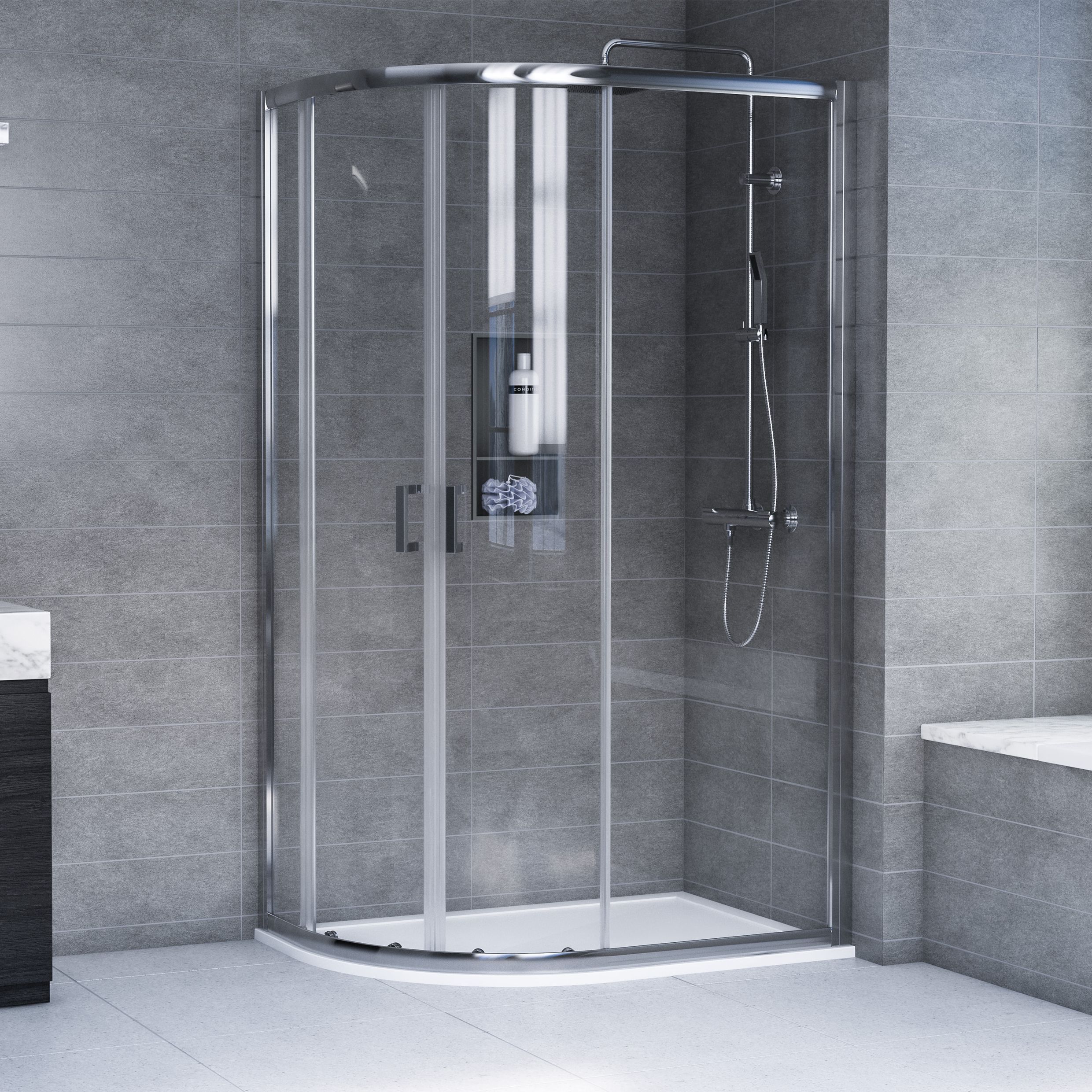 Edge 6 Clear Left-handed Offset quadrant Shower Enclosure & tray - Double sliding doors (H)190cm (W)120cm (D)80cm