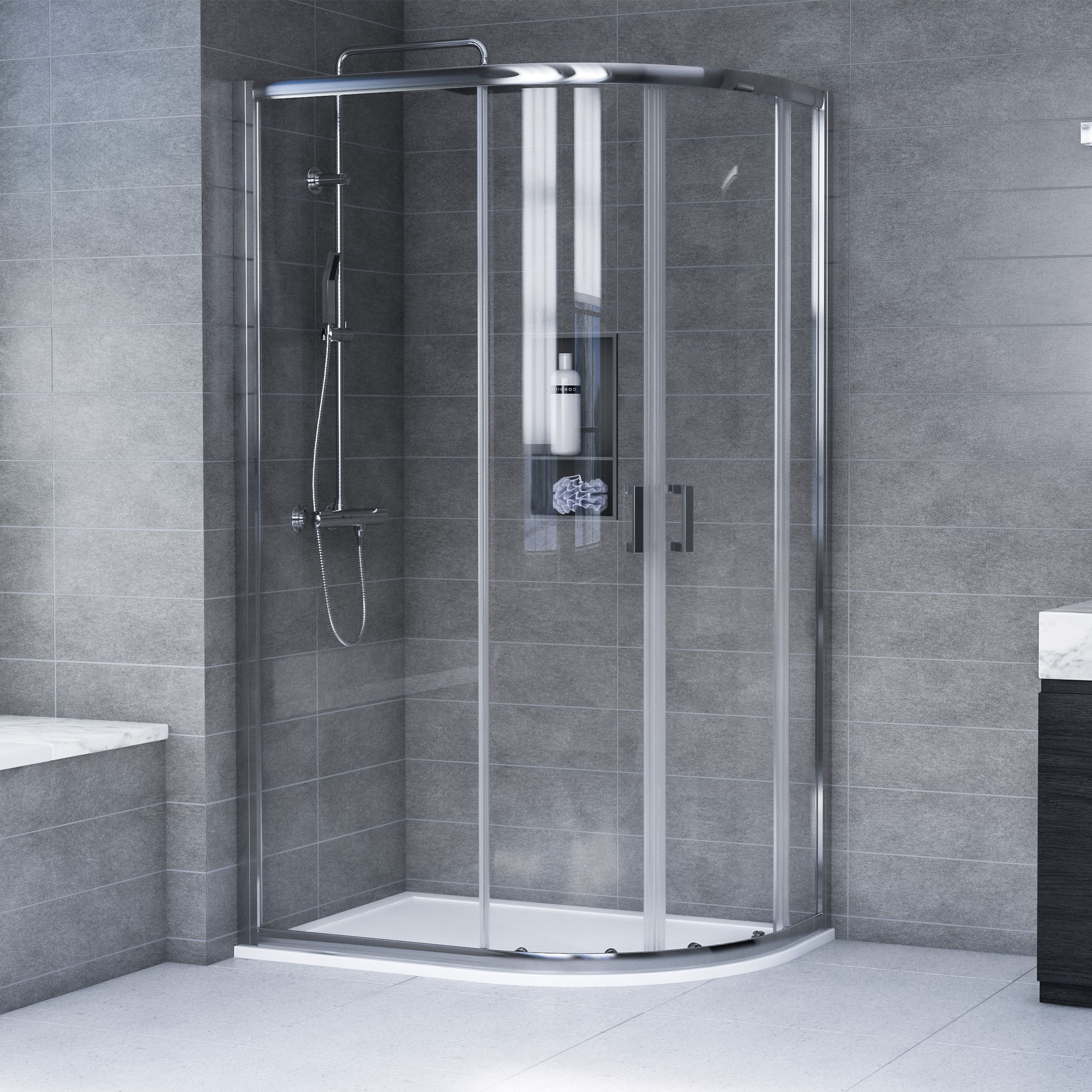 Edge 6 Clear Right-handed Offset quadrant Shower Enclosure & tray - Double sliding doors (H)190cm (W)120cm (D)80cm