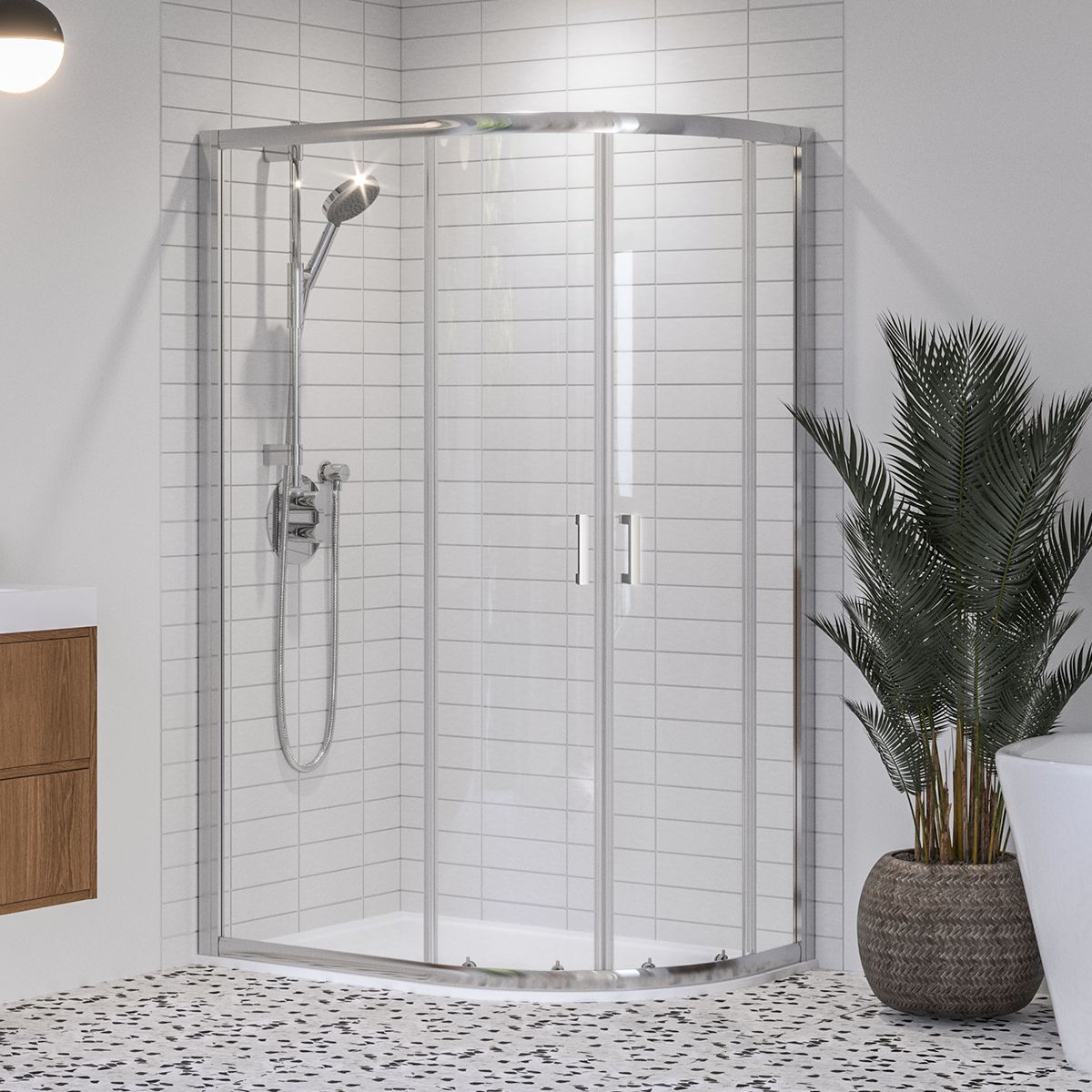 Edge 8 Clear Right-handed Offset quadrant Shower Enclosure & tray - Double sliding doors (H)200cm (W)120cm (D)80cm