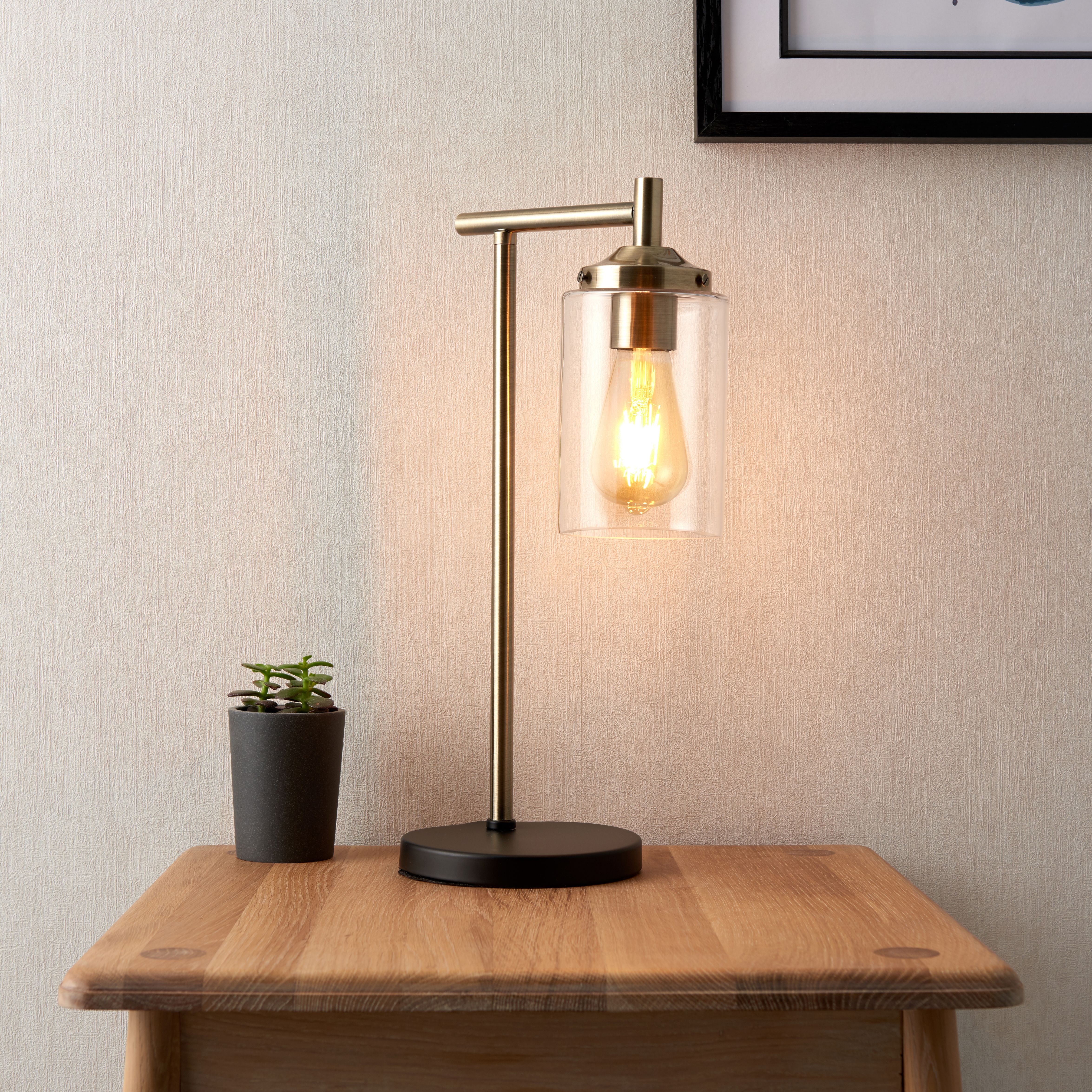 Edinburgh Matt Black Antique brass effect Table lamp