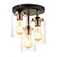 Edinburgh Matt Glass & steel Black Antique brass effect 3 Lamp Ceiling light