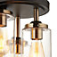 Edinburgh Matt Glass & steel Black Antique brass effect 3 Lamp Ceiling light
