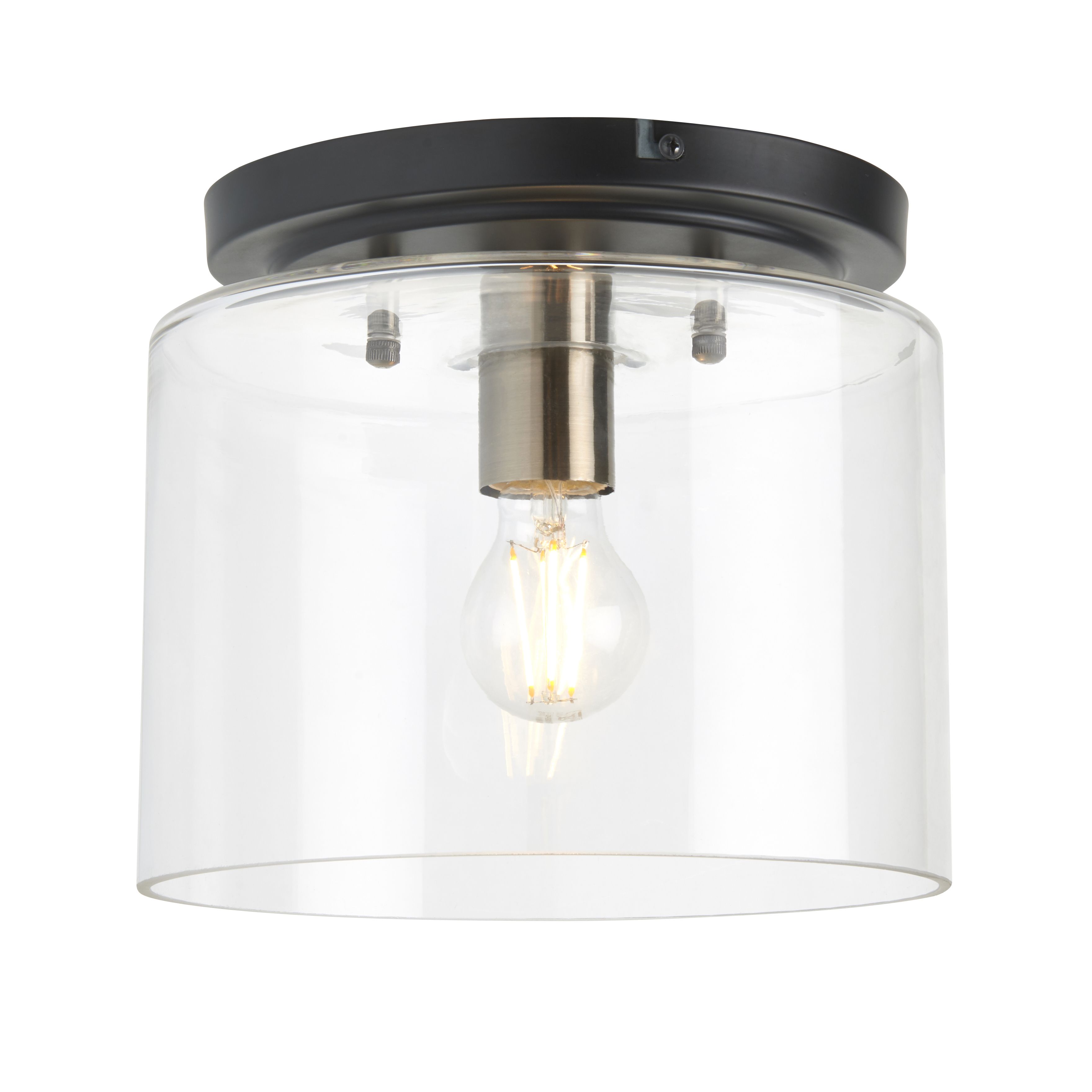 Edinburgh Matt Glass & steel Transparent Antique brass effect LED Ceiling light