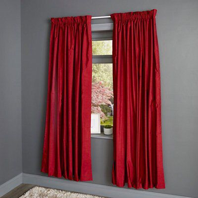 Edlyn Red Plain Blackout Pencil pleat Curtains (W)228cm (L)228cm, Pair