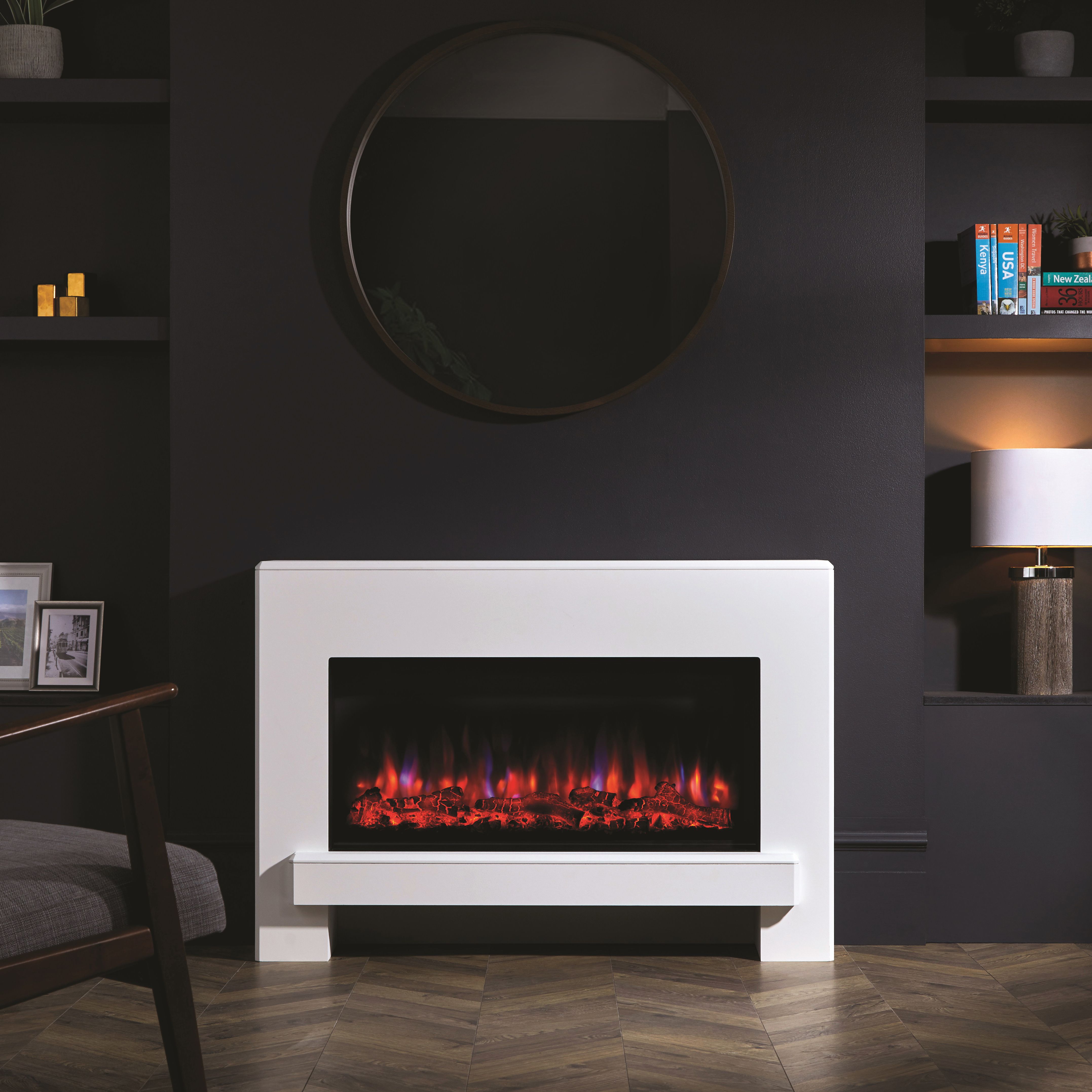 Eggleston White MDF Electric LED electric fire suite
