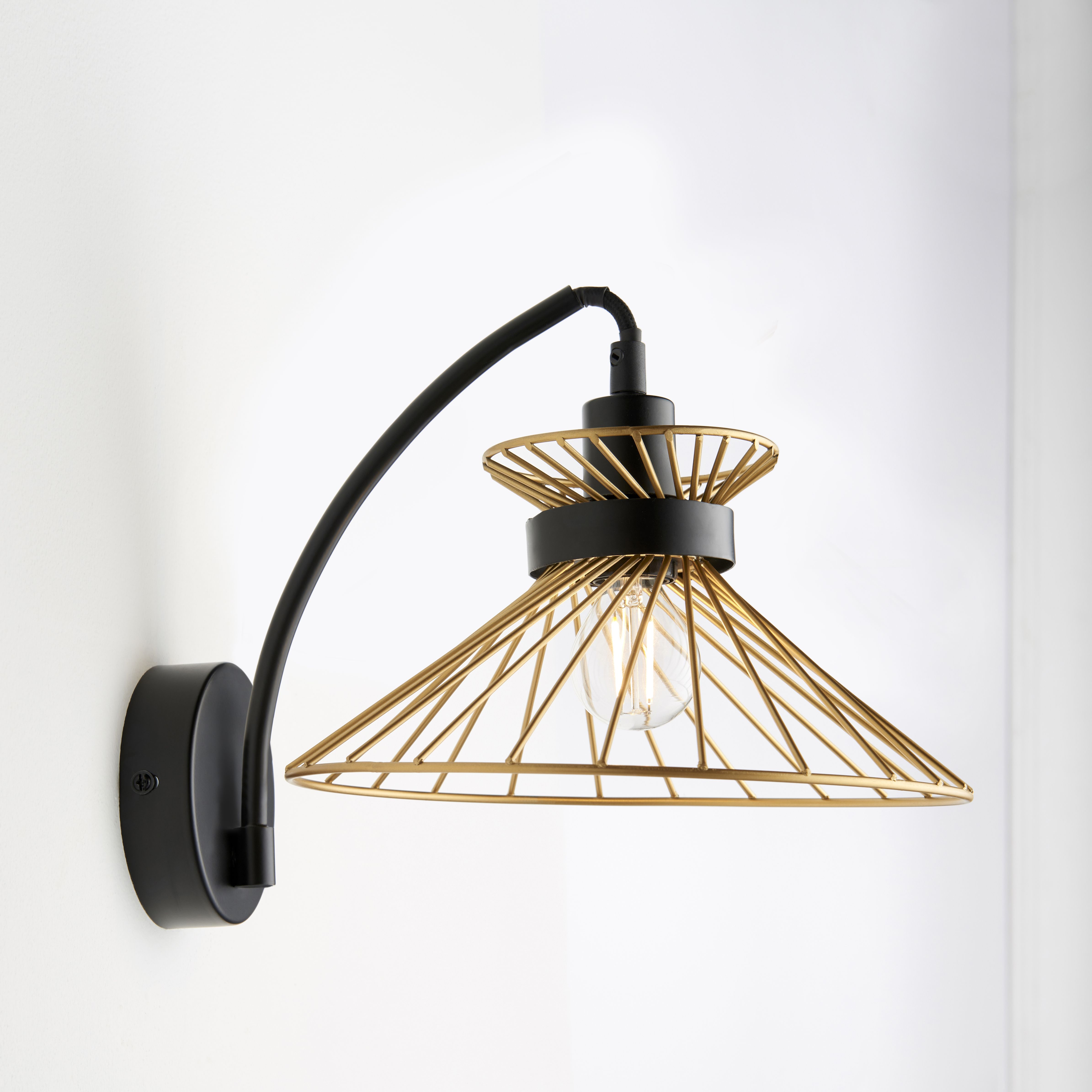 Eiffel Modern Black & Gold effect Wired LED Wall light