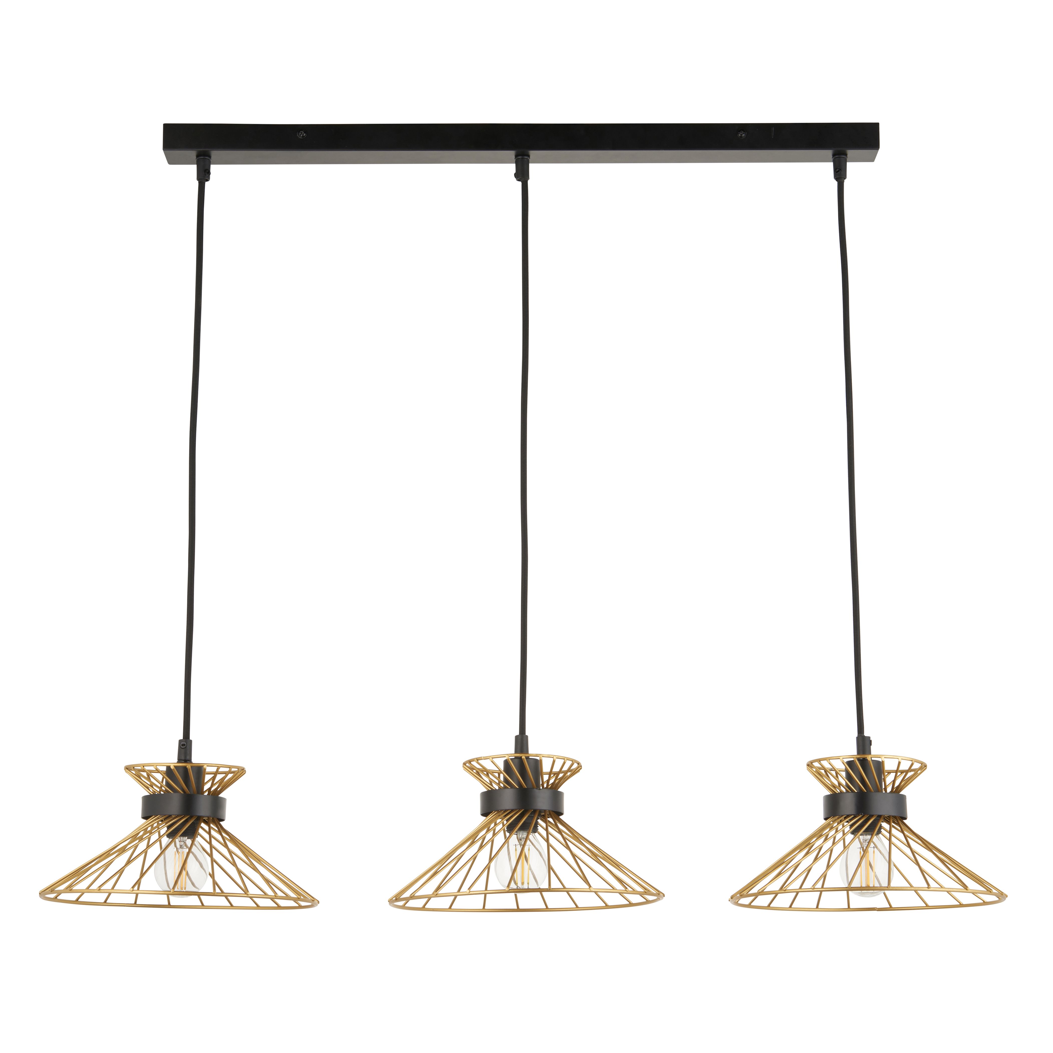 Eiffel Modern Steel Black & Gold effect 3 Lamp LED Ceiling light