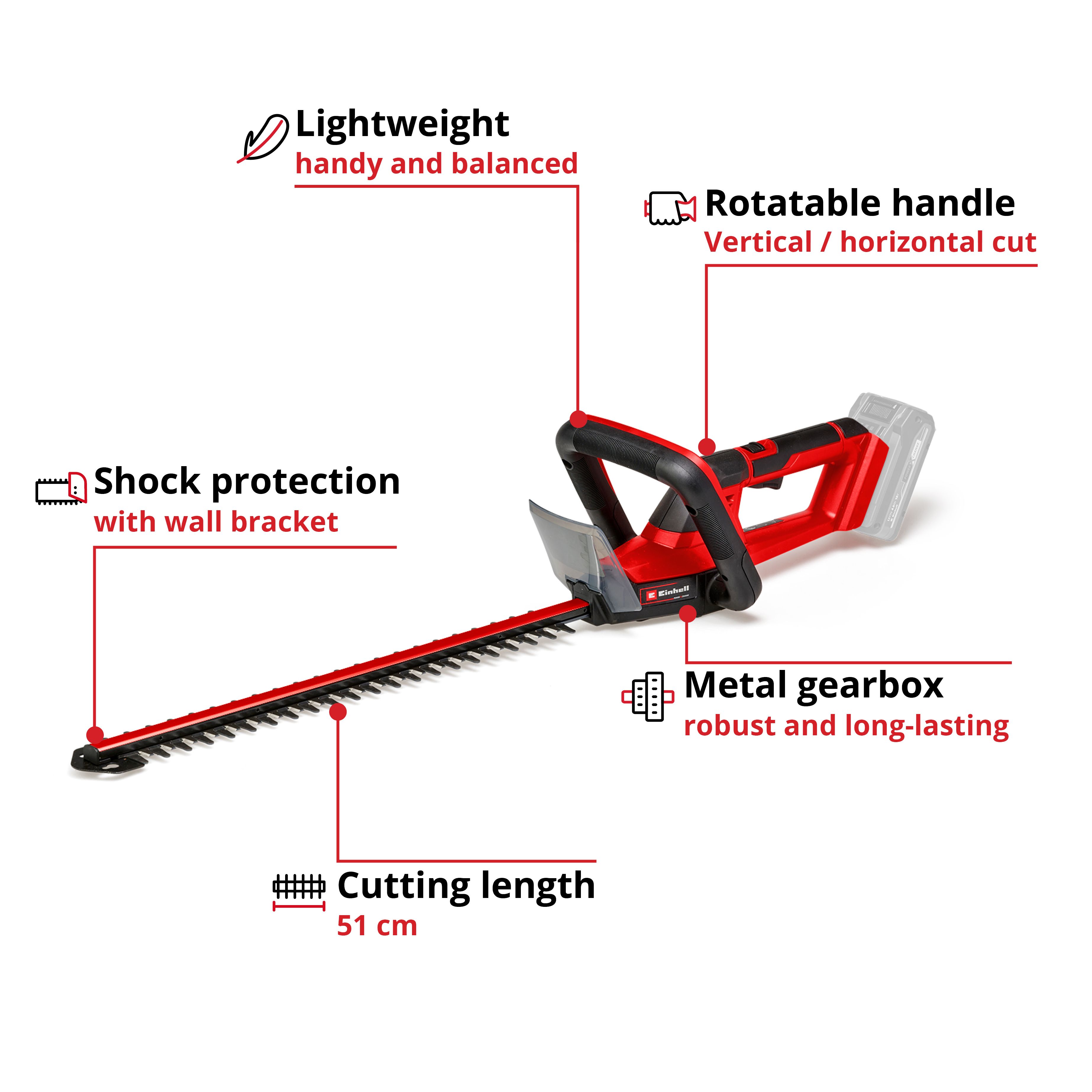 Einhell 18V Cordless 550mm Hedge trimmer (Bare Tool) - GC-CH 18/50 Li-Solo
