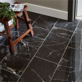 Elegance Black Gloss Marble effect Ceramic Wall & floor Tile, Pack of 7, (L)600mm (W)300mm