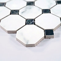 Elegance Black & white Marble effect Ceramic Mosaic tile sheet, (L)313mm (W)313mm