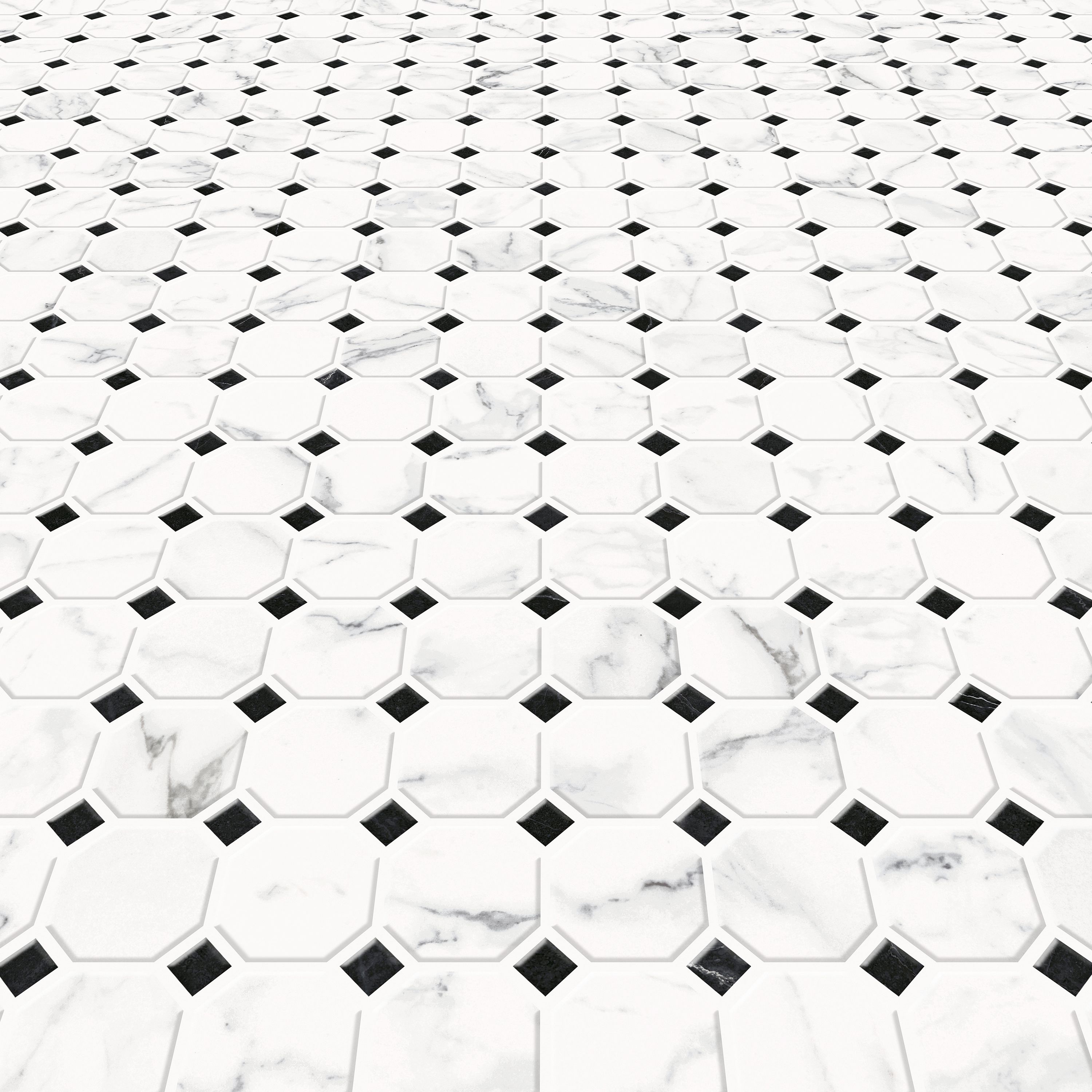 Elegance Black & white Marble effect Ceramic Mosaic tile sheet, (L