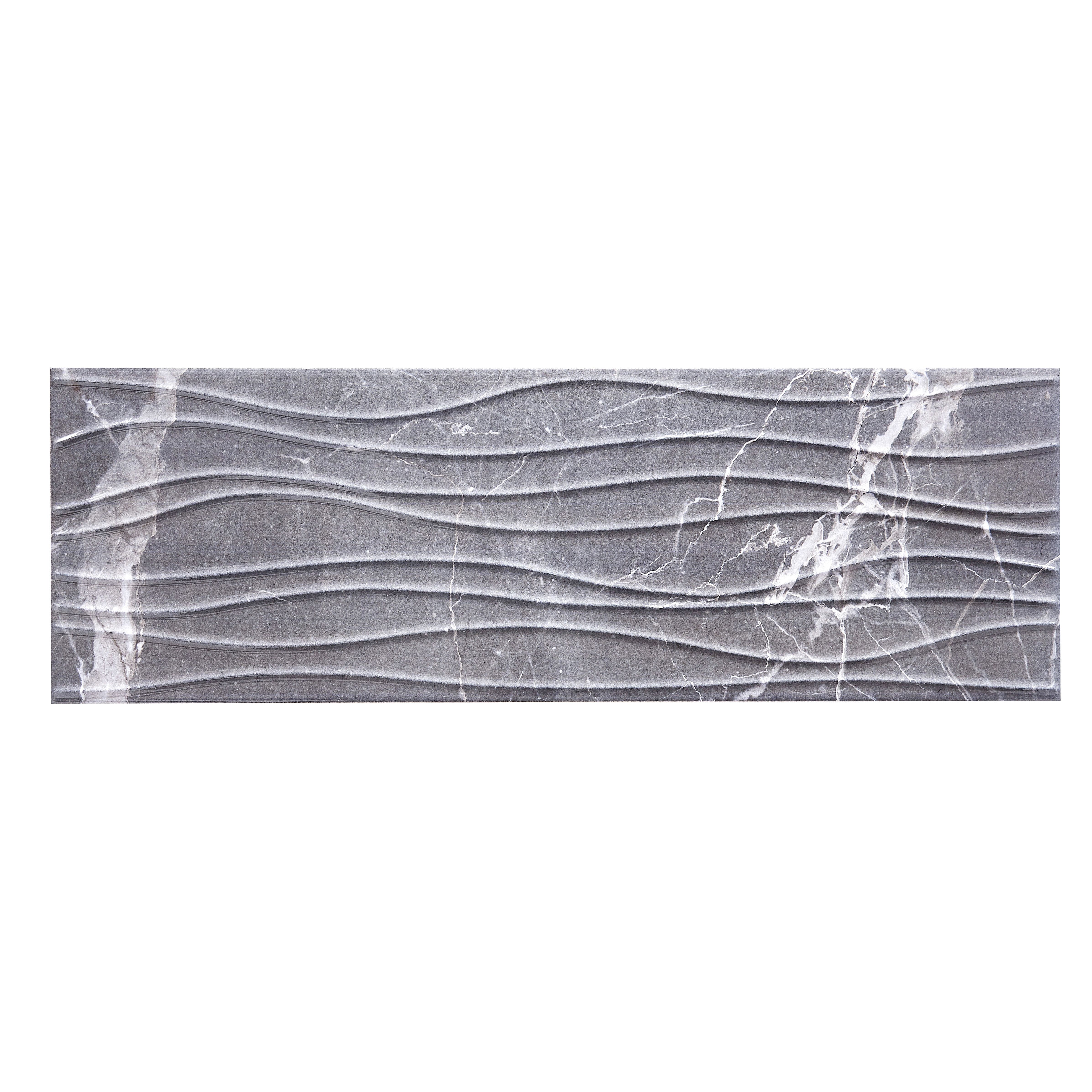 Elegance Grey 3D decor Marble effect Ceramic Indoor Tile, Pack of 7, (L)600mm (W)200mm