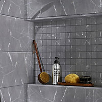 Elegance Grey Gloss Marble effect Ceramic Mosaic tile sheet, (L)300mm (W)300mm