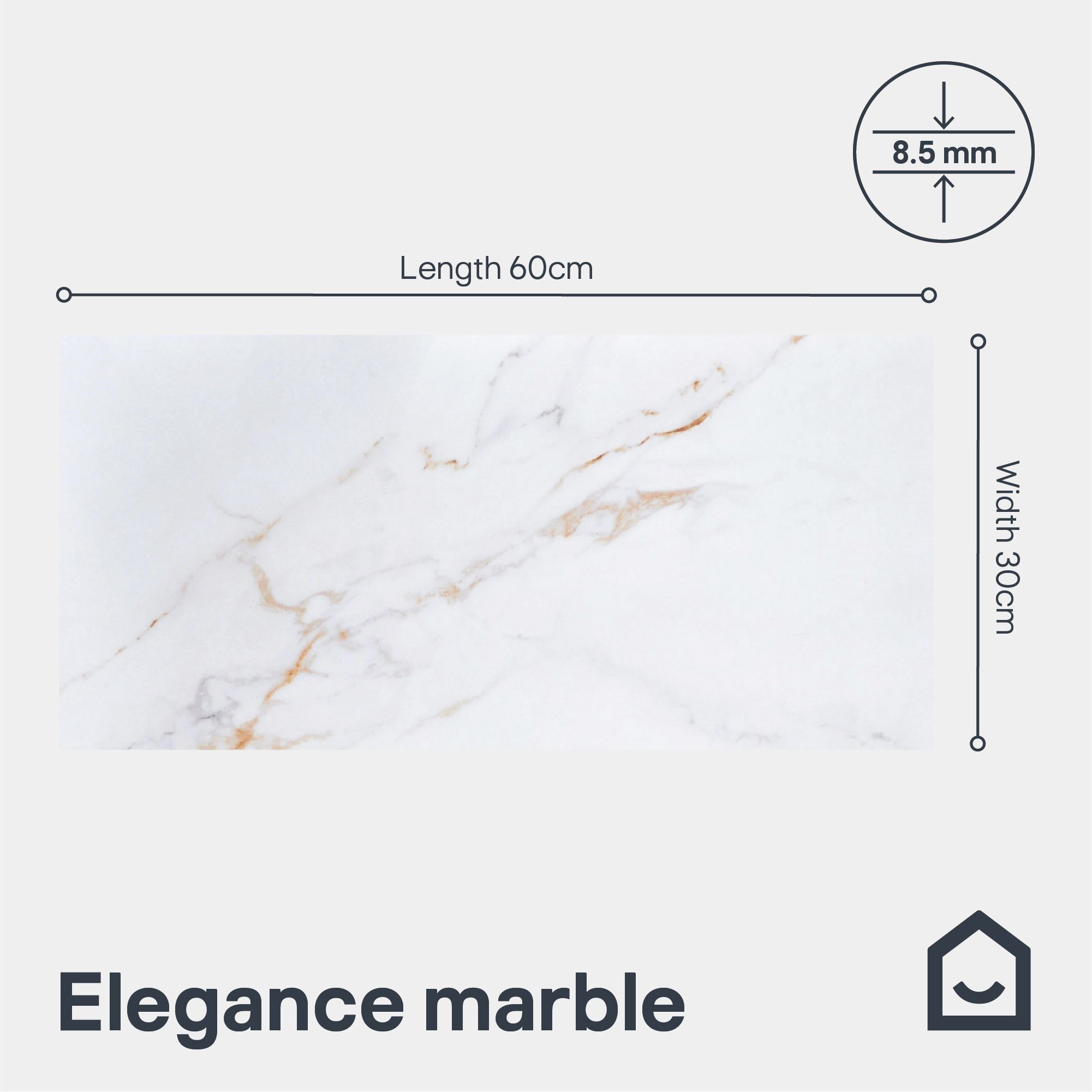 Elegance Marble White & Gold Gloss Marble effect Ceramic Indoor Wall & floor Tile, Pack of 6, (L)600mm (W)300mm