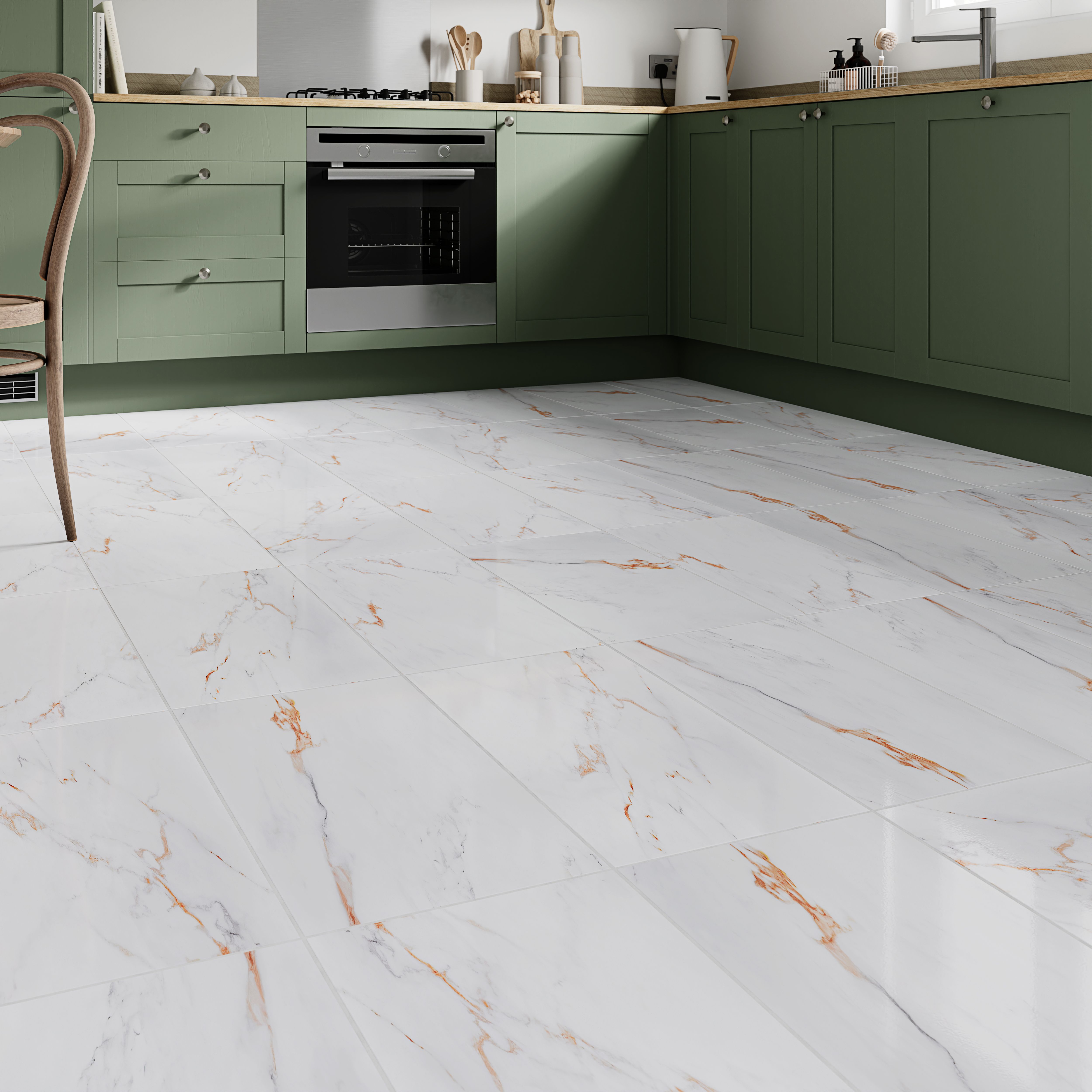 Elegance Marble White & Gold Gloss Marble effect Ceramic Indoor Wall & floor Tile, Pack of 6, (L)600mm (W)300mm