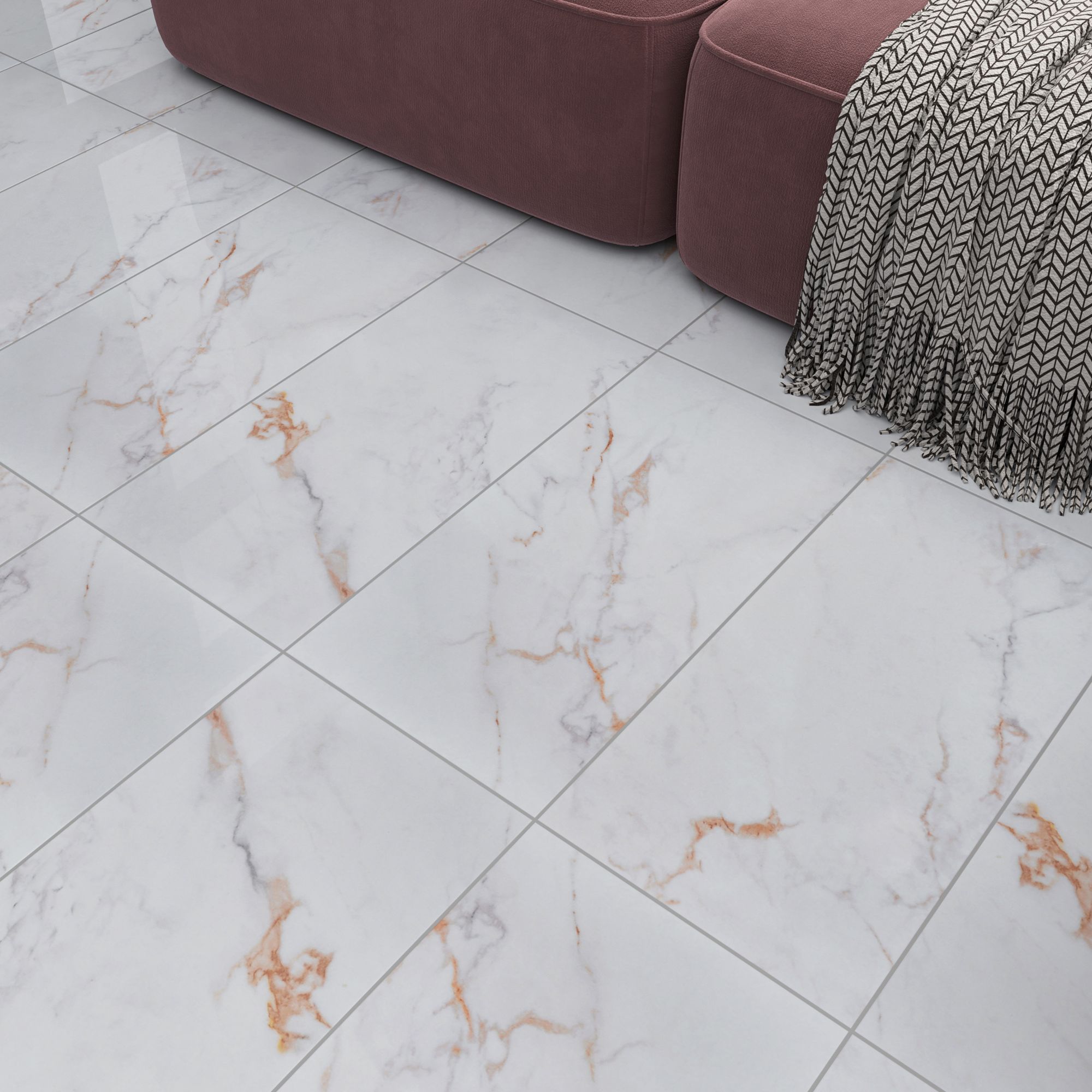 Elegance Marble White & Gold Gloss Marble effect Ceramic Indoor Wall & floor Tile, Pack of 6, (L)600mm (W)300mm