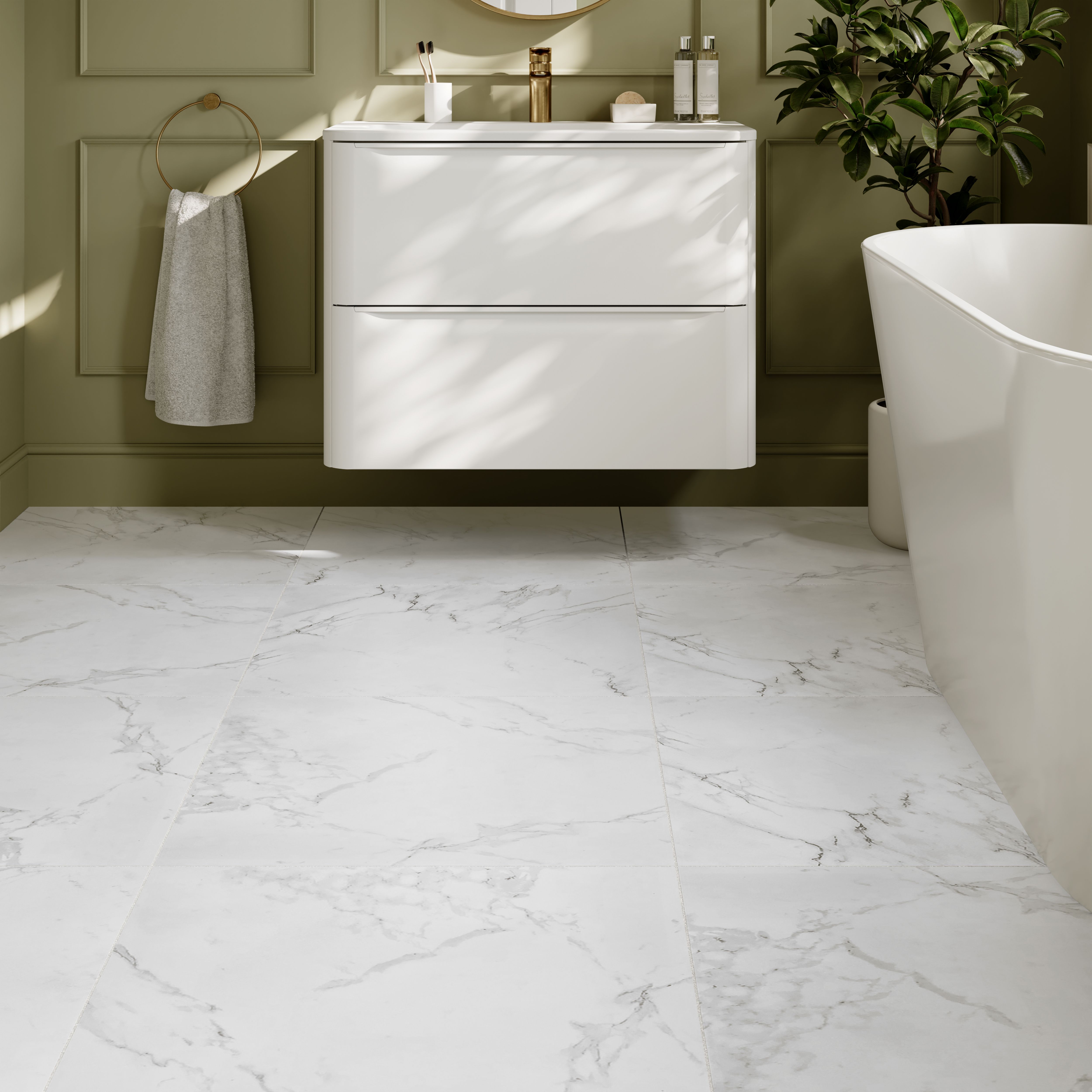 Elegance Marble White & grey Matt Marble effect Porcelain Indoor Wall & floor Tile, Pack of 3, (L)600mm (W)600mm