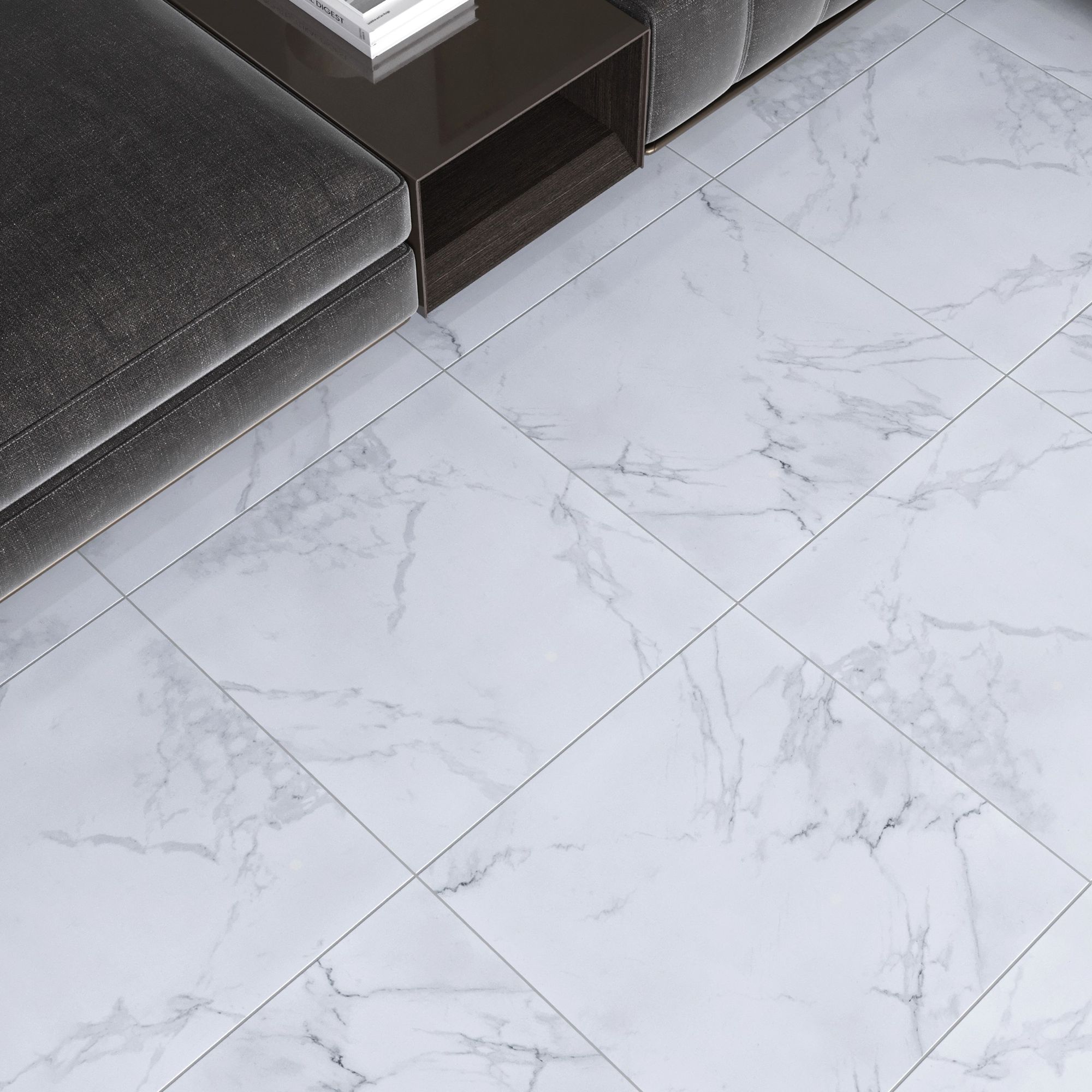Elegance Marble White & grey Matt Marble effect Porcelain Indoor Wall & floor Tile, Pack of 3, (L)600mm (W)600mm