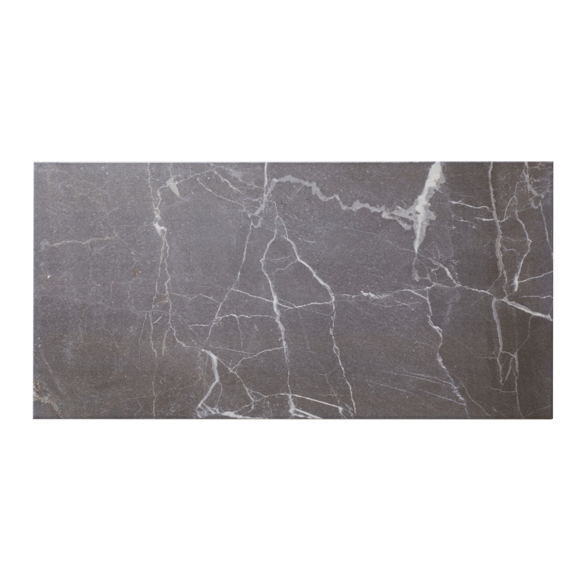 Elegance Silver Gloss Marble effect Ceramic Indoor Wall & floor Tile, Pack of 7, (L)600mm (W)300mm